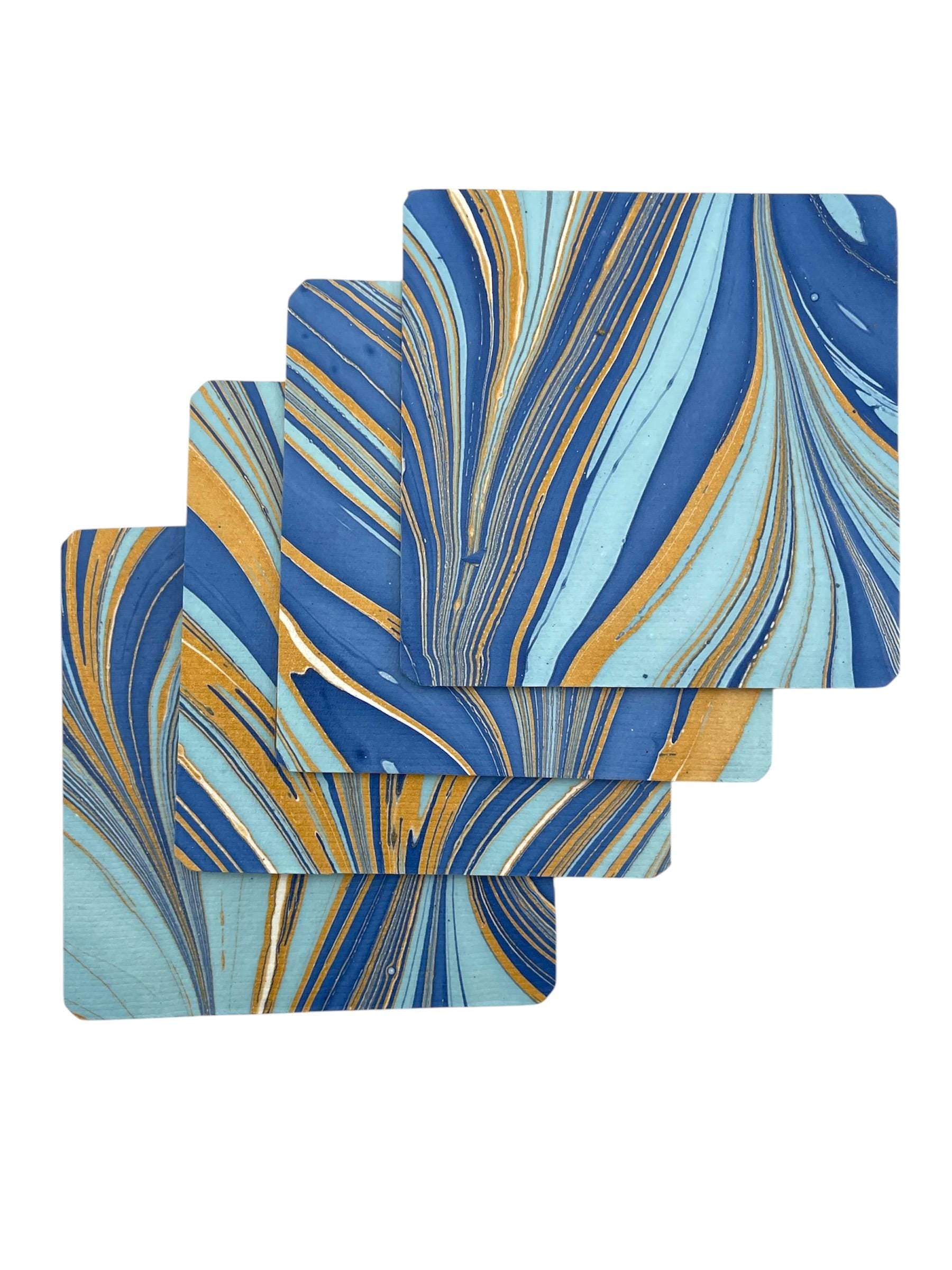 4 hand marbled coasters / 4 sous-verre marbré à la main