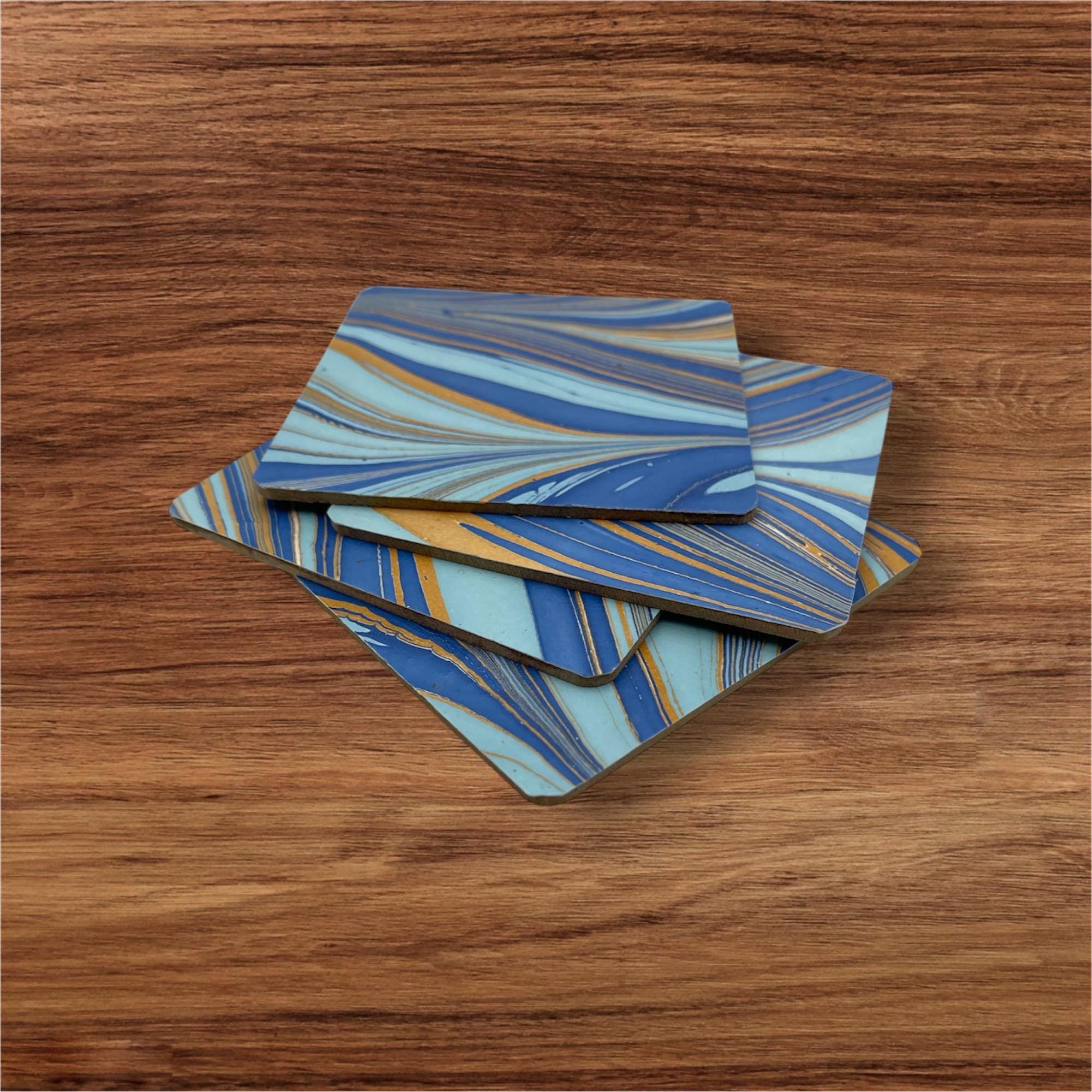 4 hand marbled coasters / 4 sous-verre marbré à la main