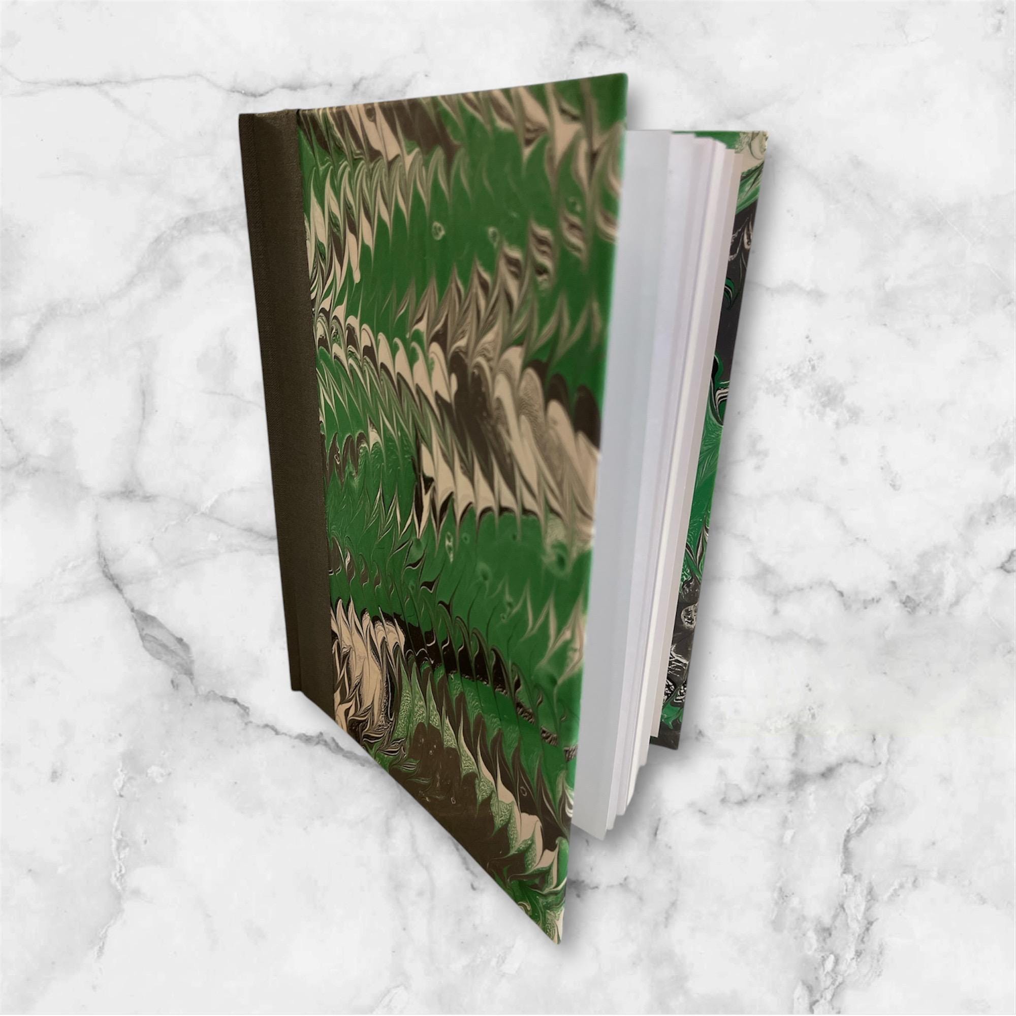 Marbled Notebook/Journal Hard Cover, Hand Made - Green and Grey A5