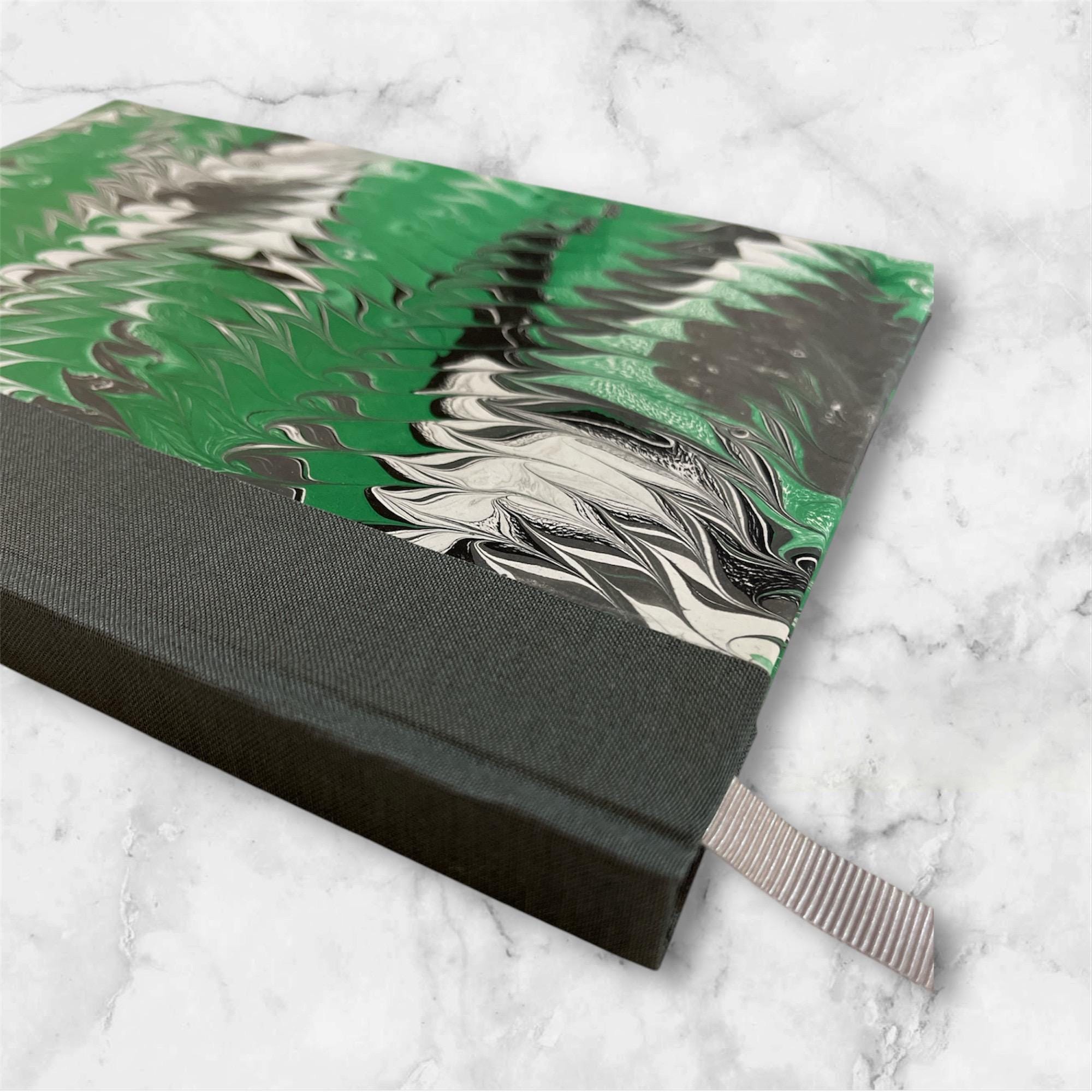 Marbled Notebook/Journal Hard Cover, Hand Made - Green and Grey A5