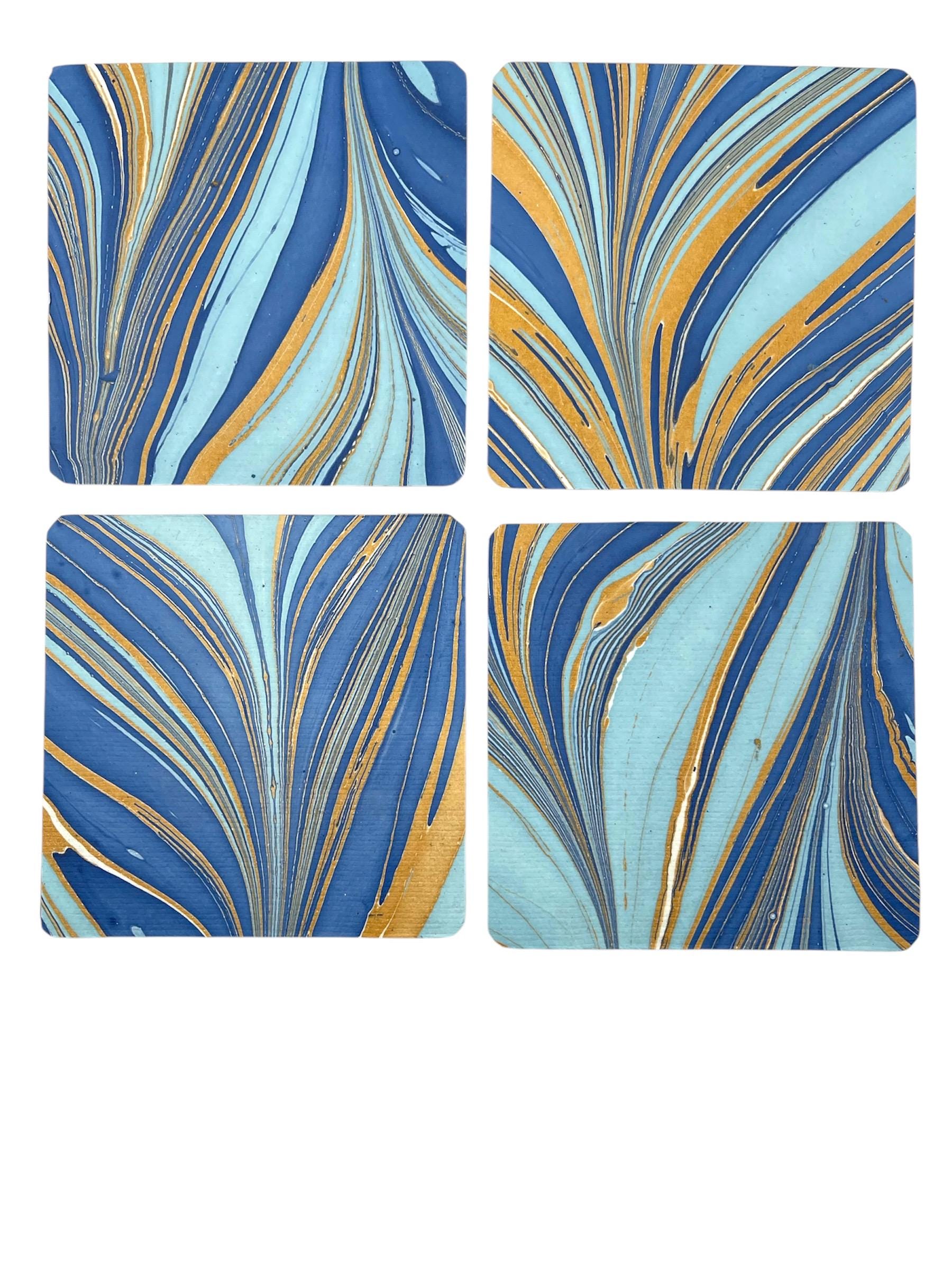 4 hand marbled coasters / 4 sous-verre marbré à la main
