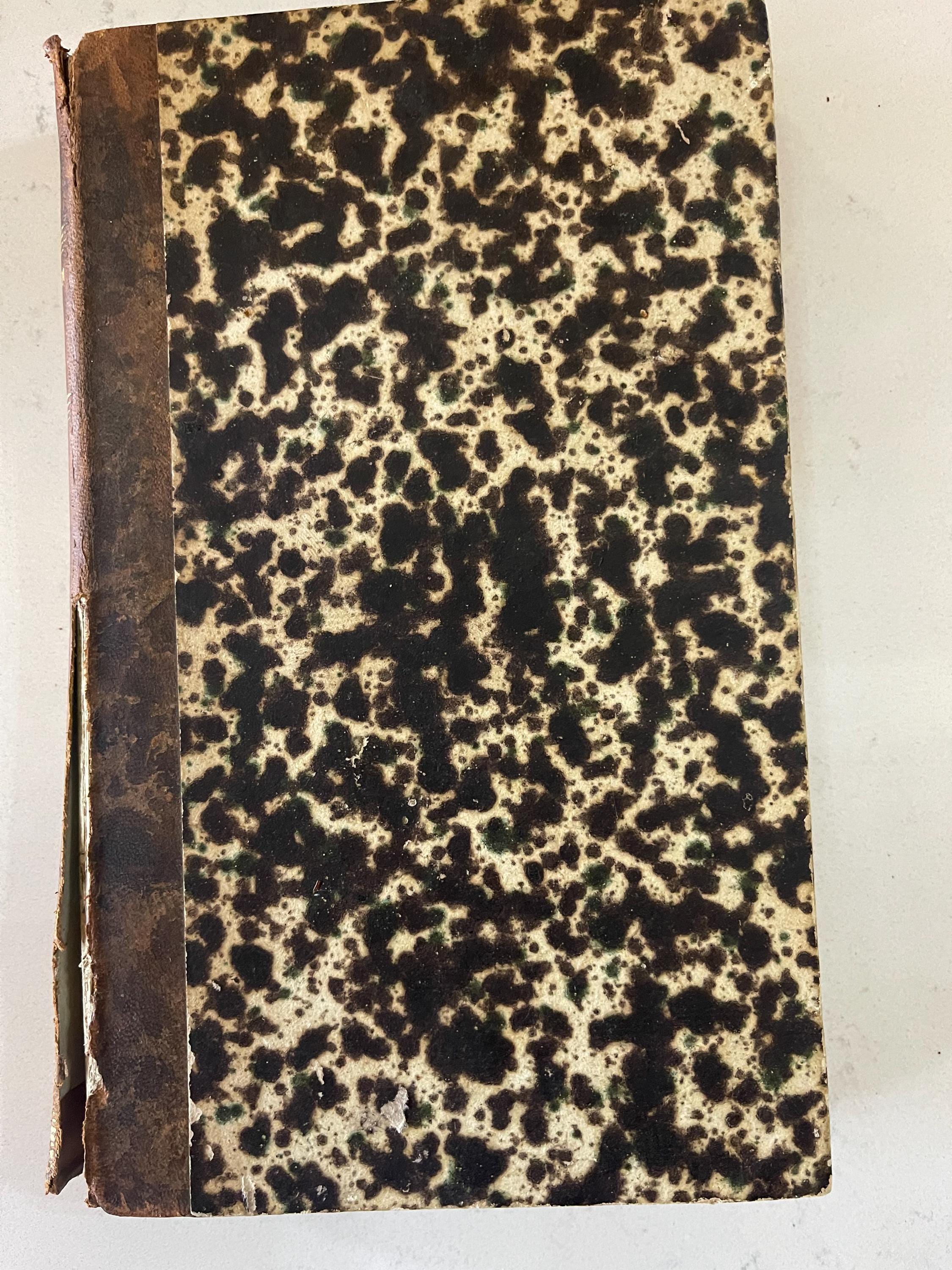 Antique French leather bound marbled book from 1838 - Manuel des Justices de Paix, Tome 2.