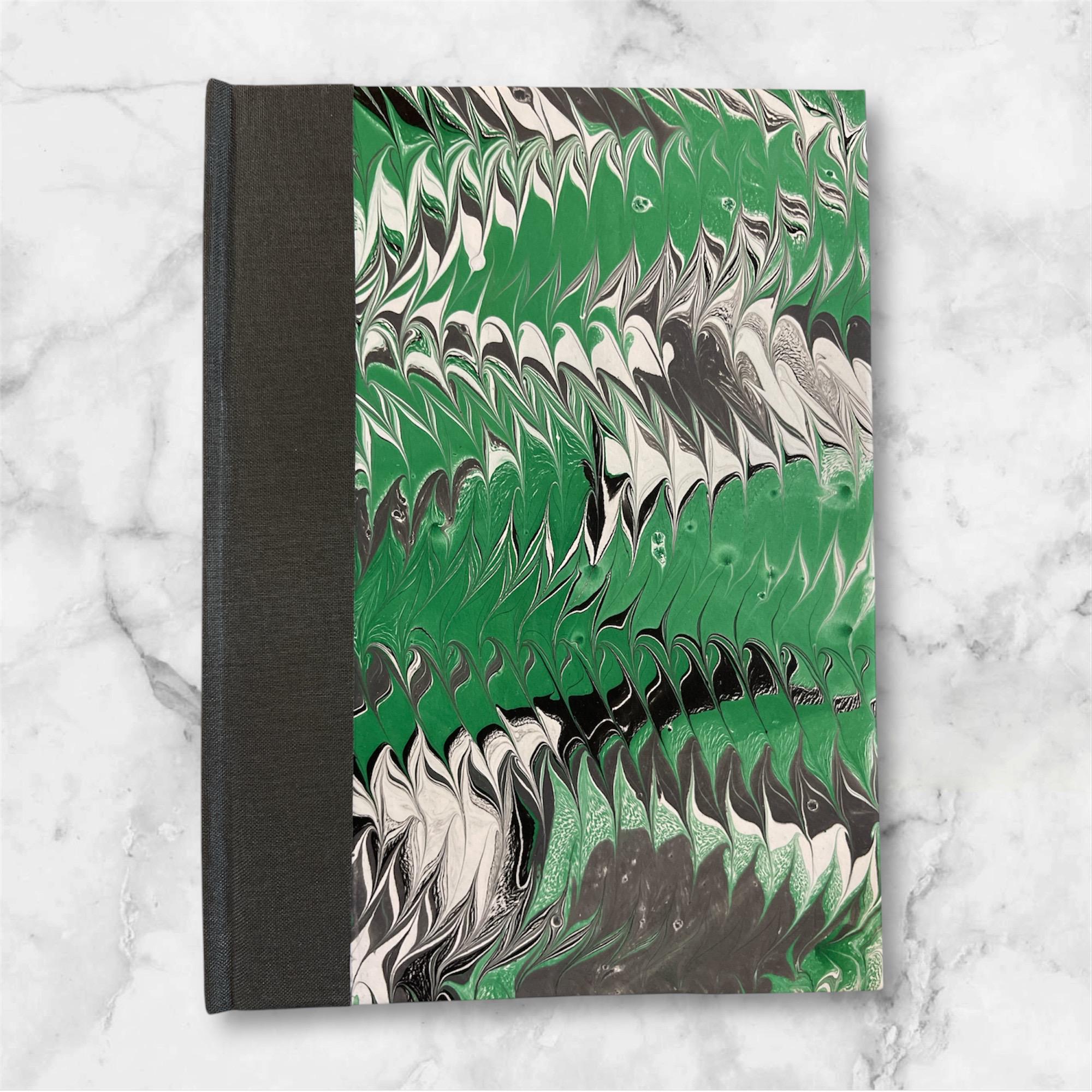 Marbled Notebook/Journal Hard Cover, Hand Made - Green and Grey A5
