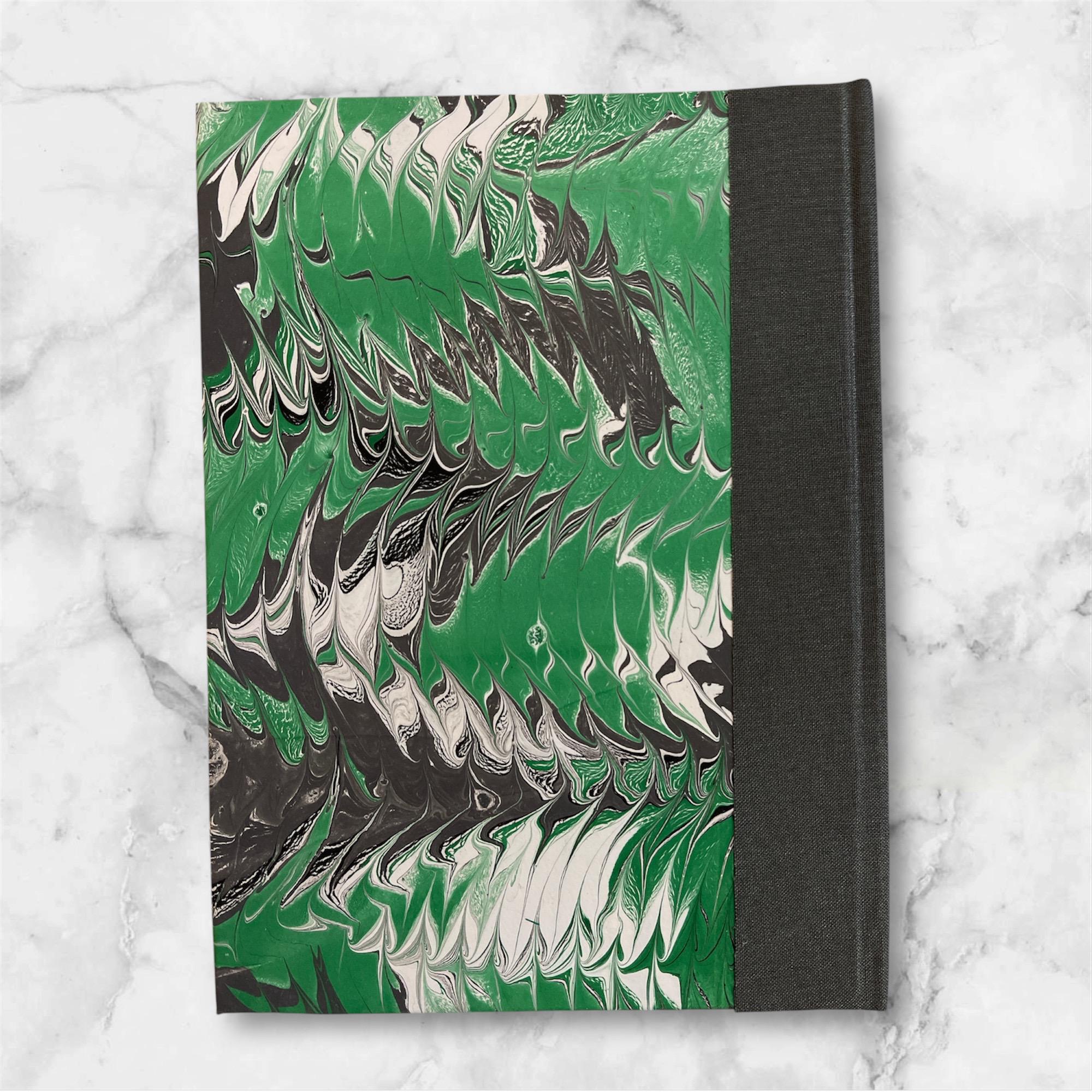 Marbled Notebook/Journal Hard Cover, Hand Made - Green and Grey A5
