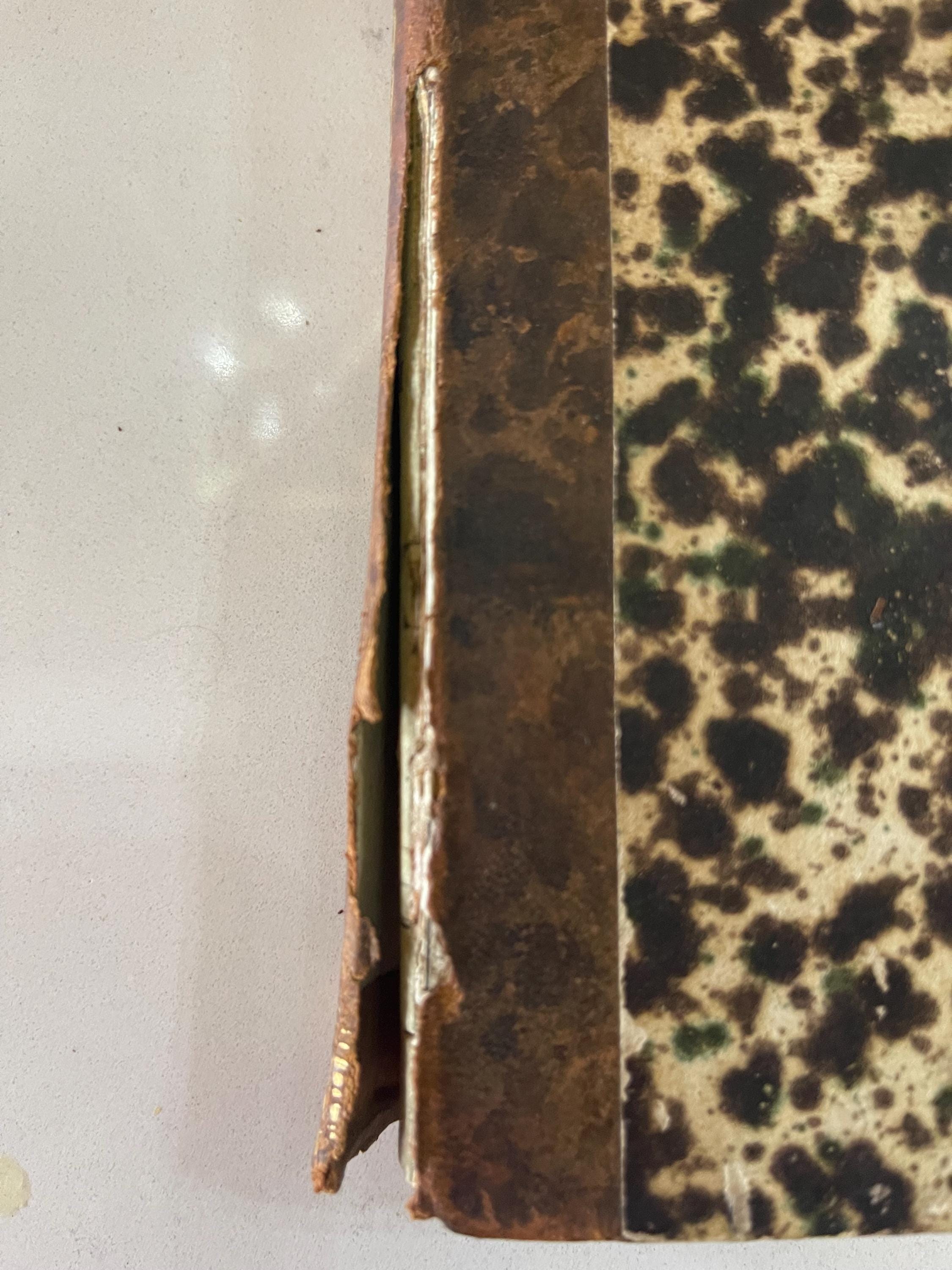 Antique French leather bound marbled book from 1838 - Manuel des Justices de Paix, Tome 2.