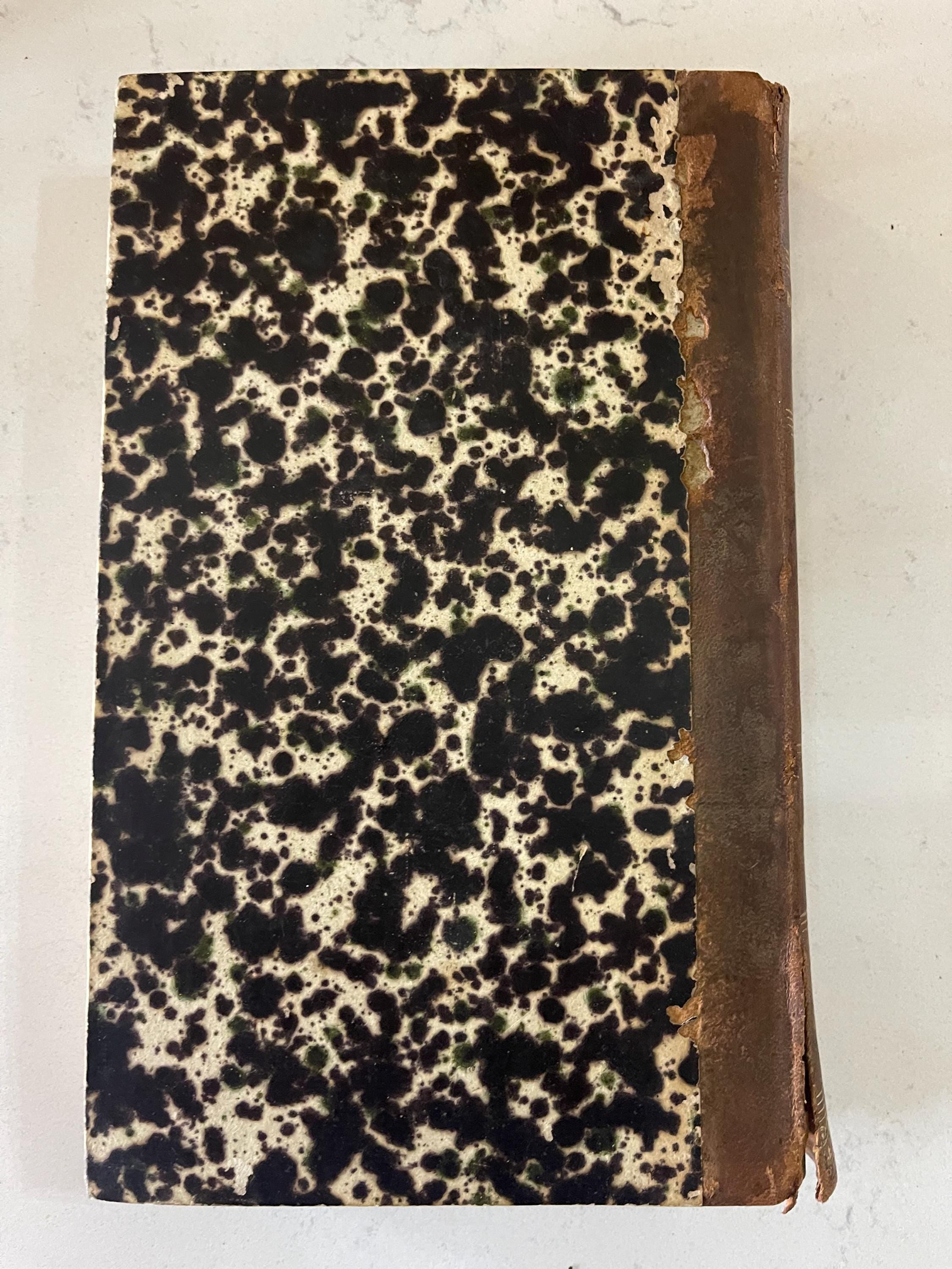 Antique French leather bound marbled book from 1838 - Manuel des Justices de Paix, Tome 2.