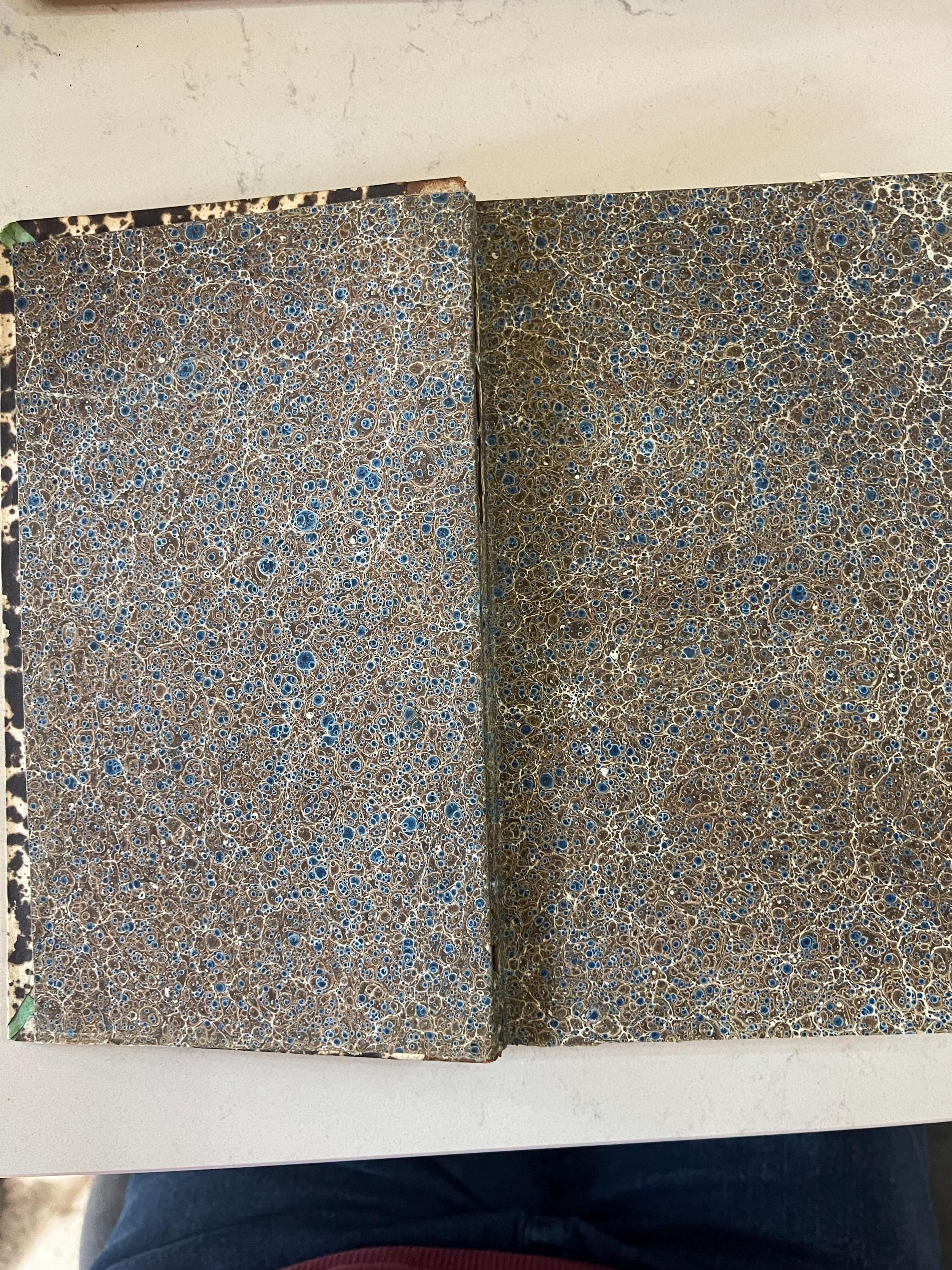 Antique French leather bound marbled book from 1838 - Manuel des Justices de Paix, Tome 2.