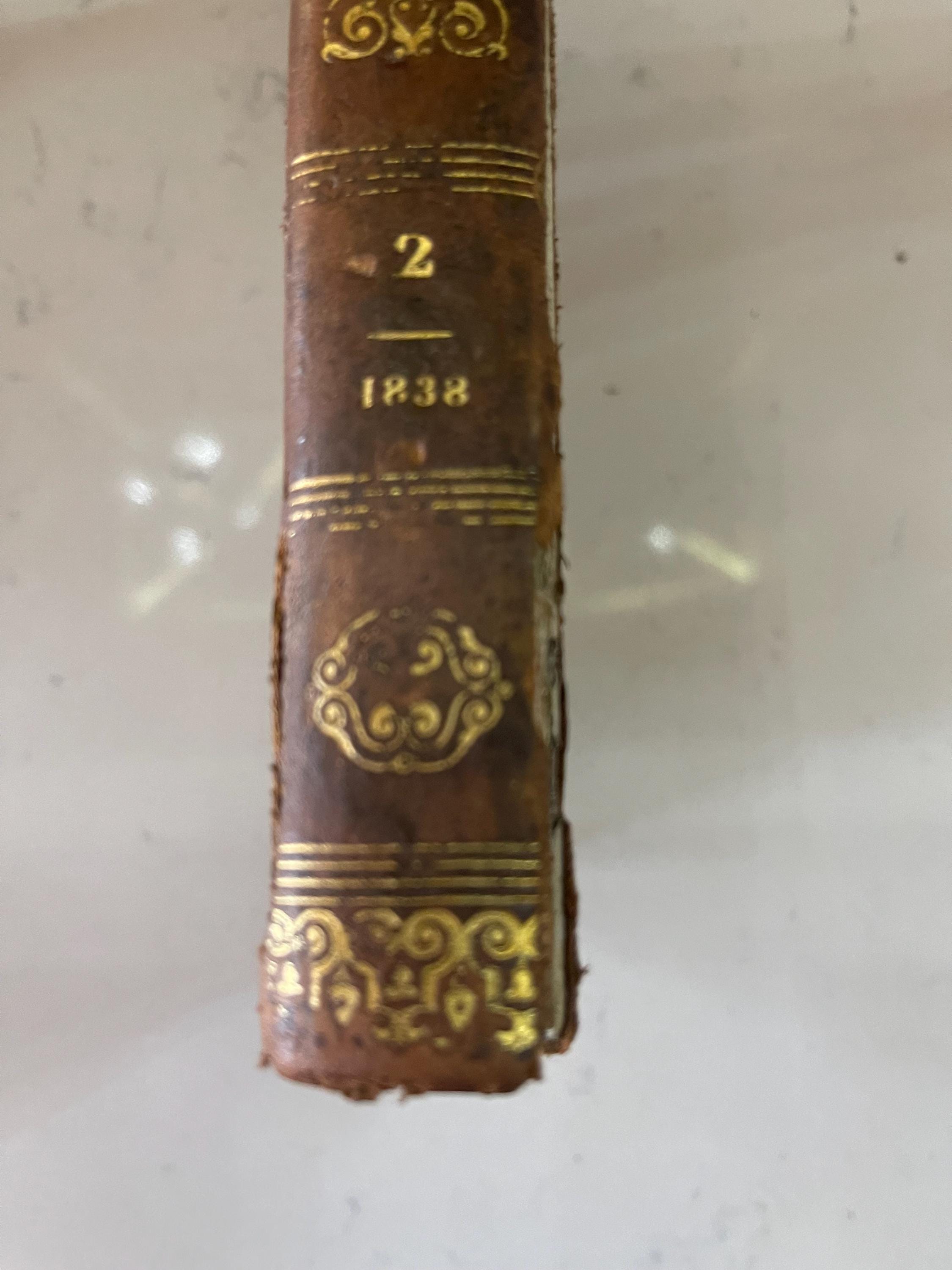 Antique French leather bound marbled book from 1838 - Manuel des Justices de Paix, Tome 2.