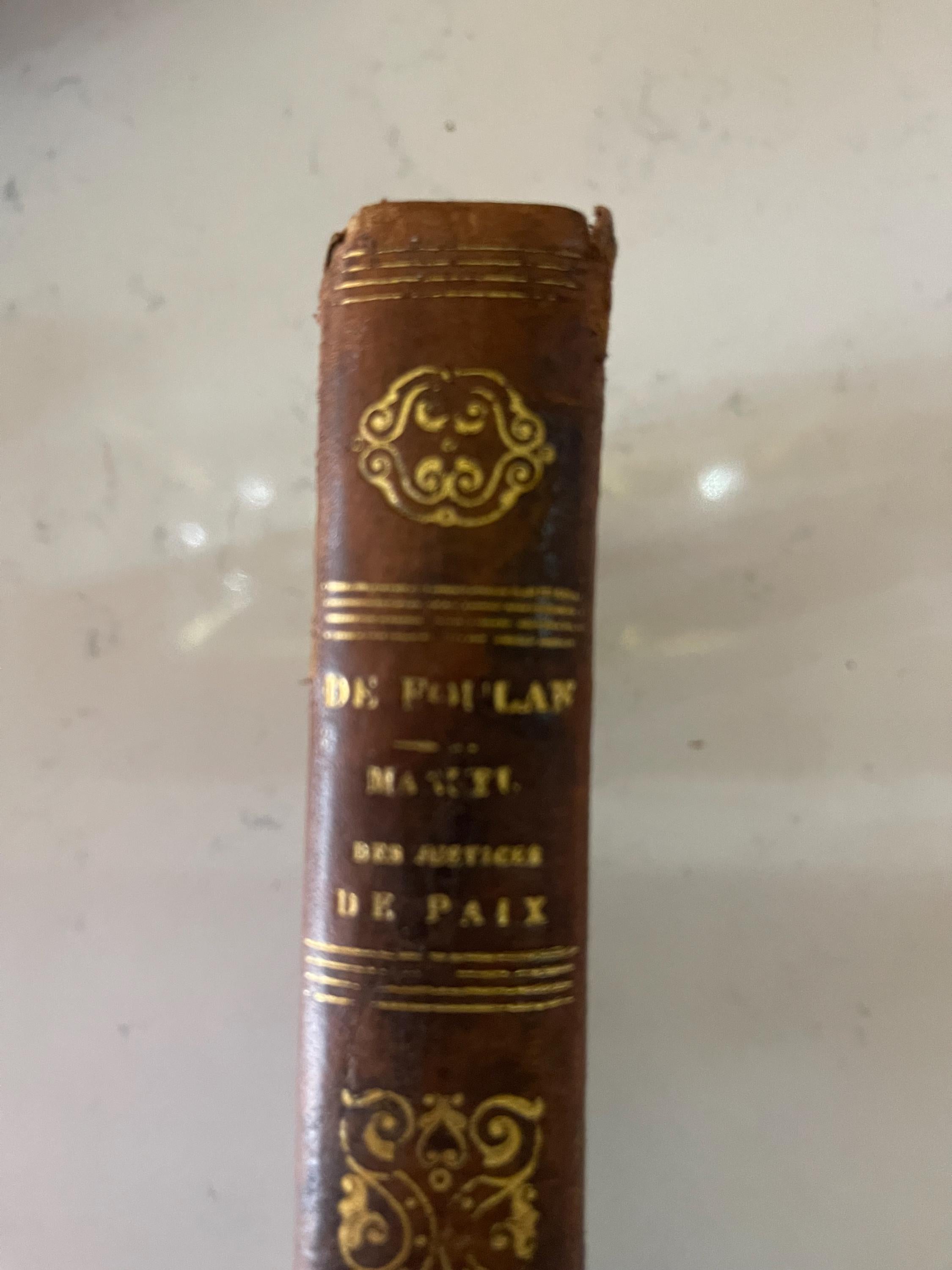 Antique French leather bound marbled book from 1838 - Manuel des Justices de Paix, Tome 2.