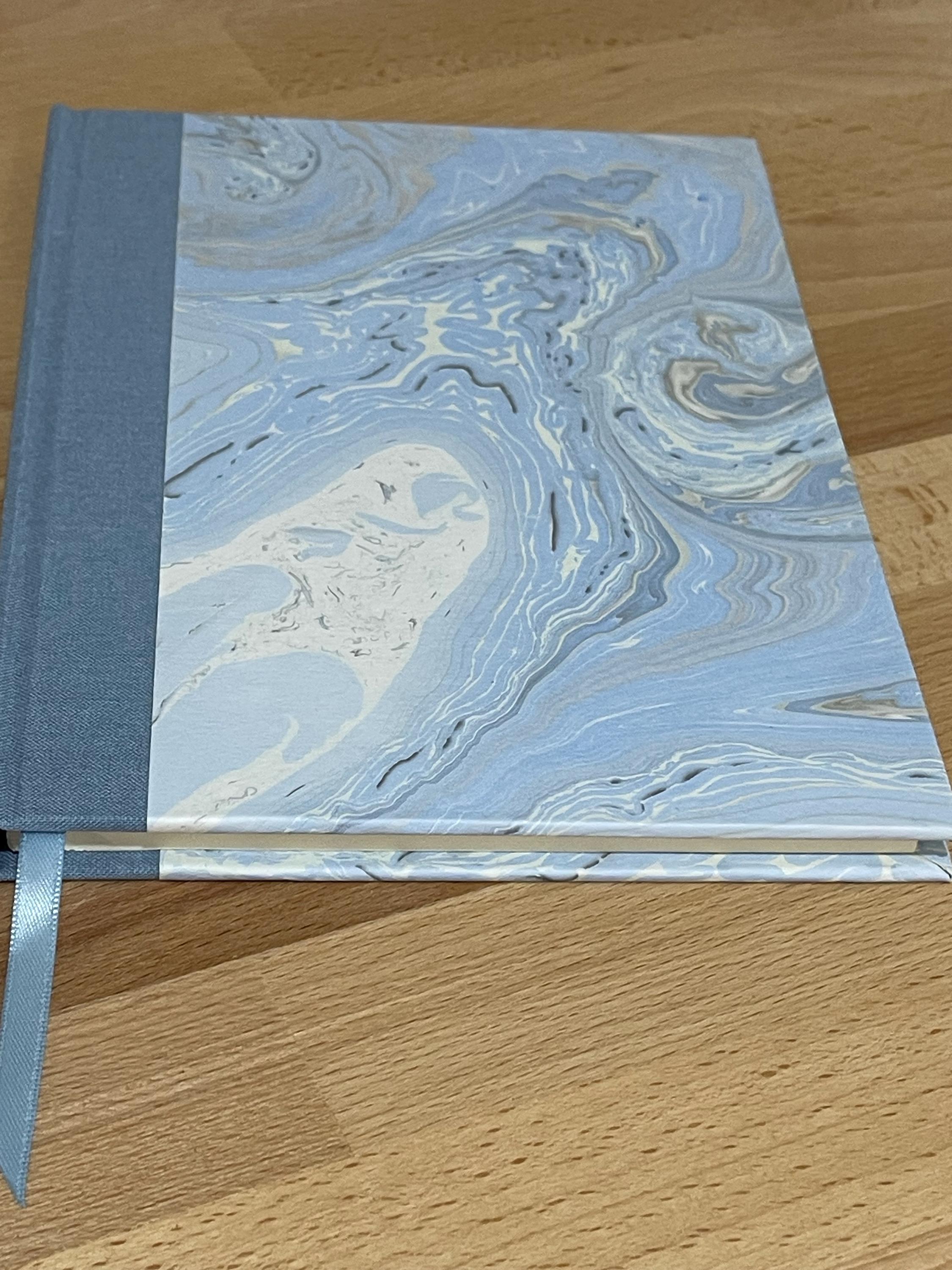 Marbled Notebook/Journal A5 Hard Cover, Hand Made, Blue, suminagashi technique - lined pages