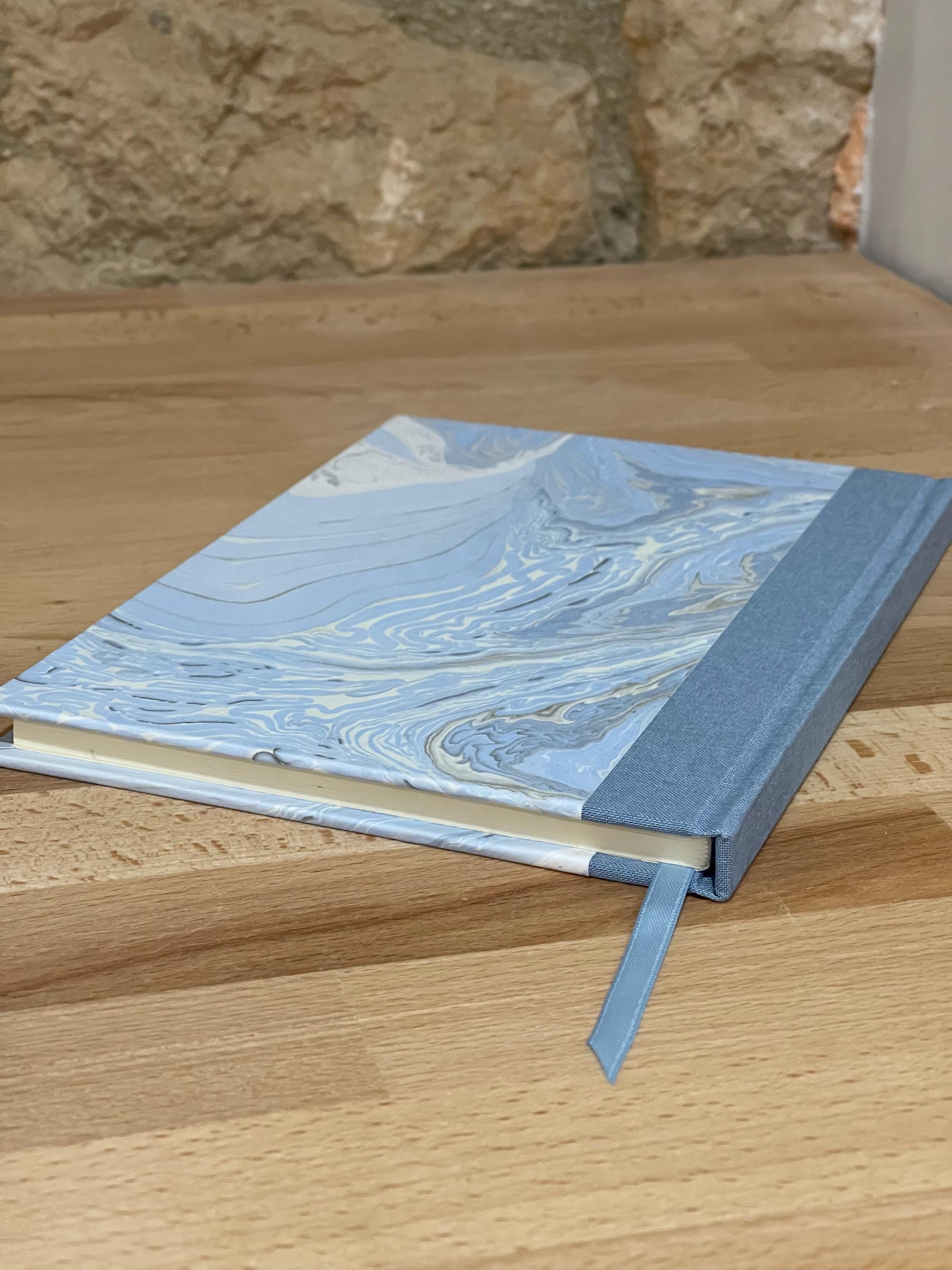 Marbled Notebook/Journal A5 Hard Cover, Hand Made, Blue, suminagashi technique - lined pages