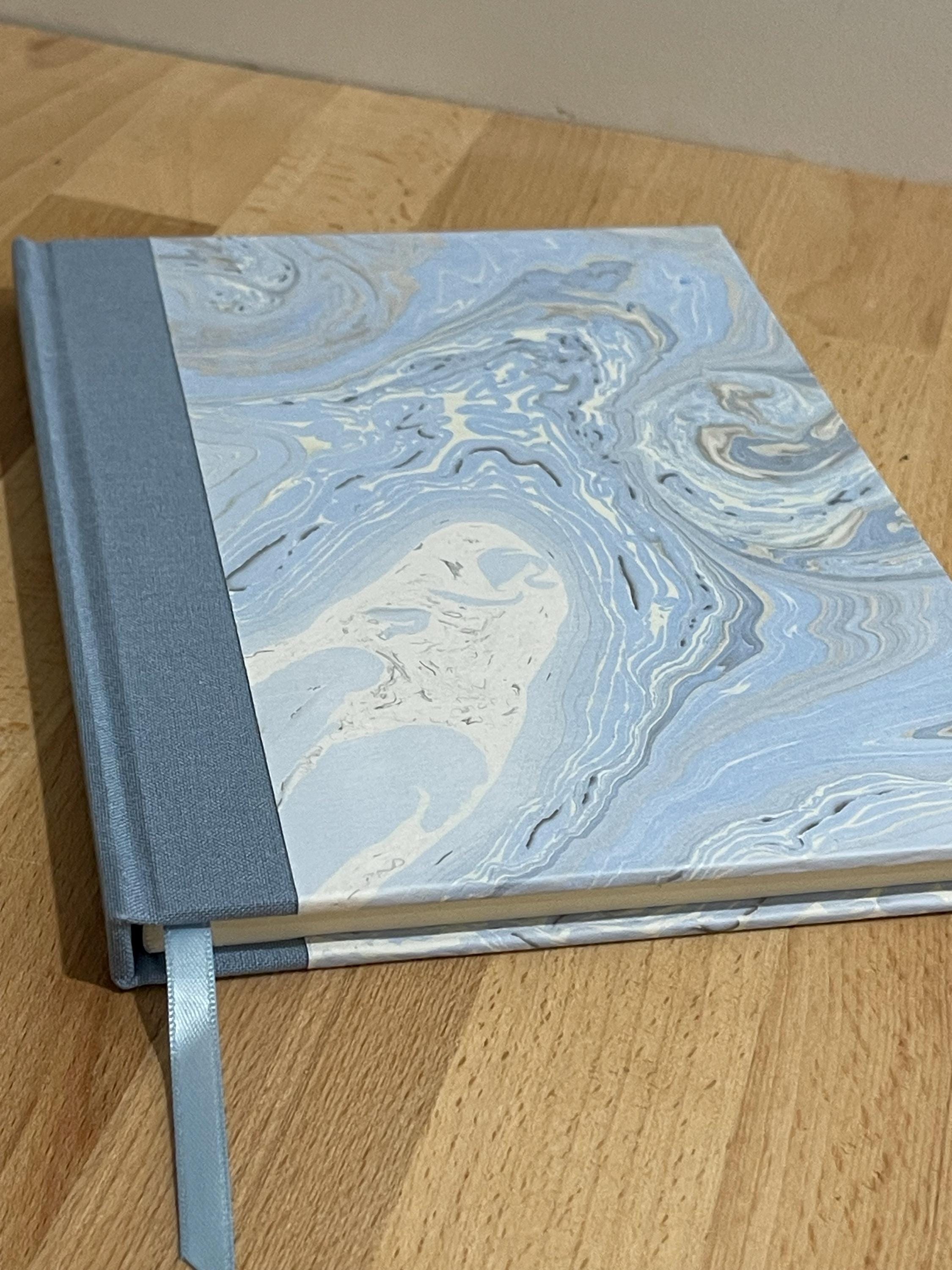 Marbled Notebook/Journal A5 Hard Cover, Hand Made, Blue, suminagashi technique - lined pages