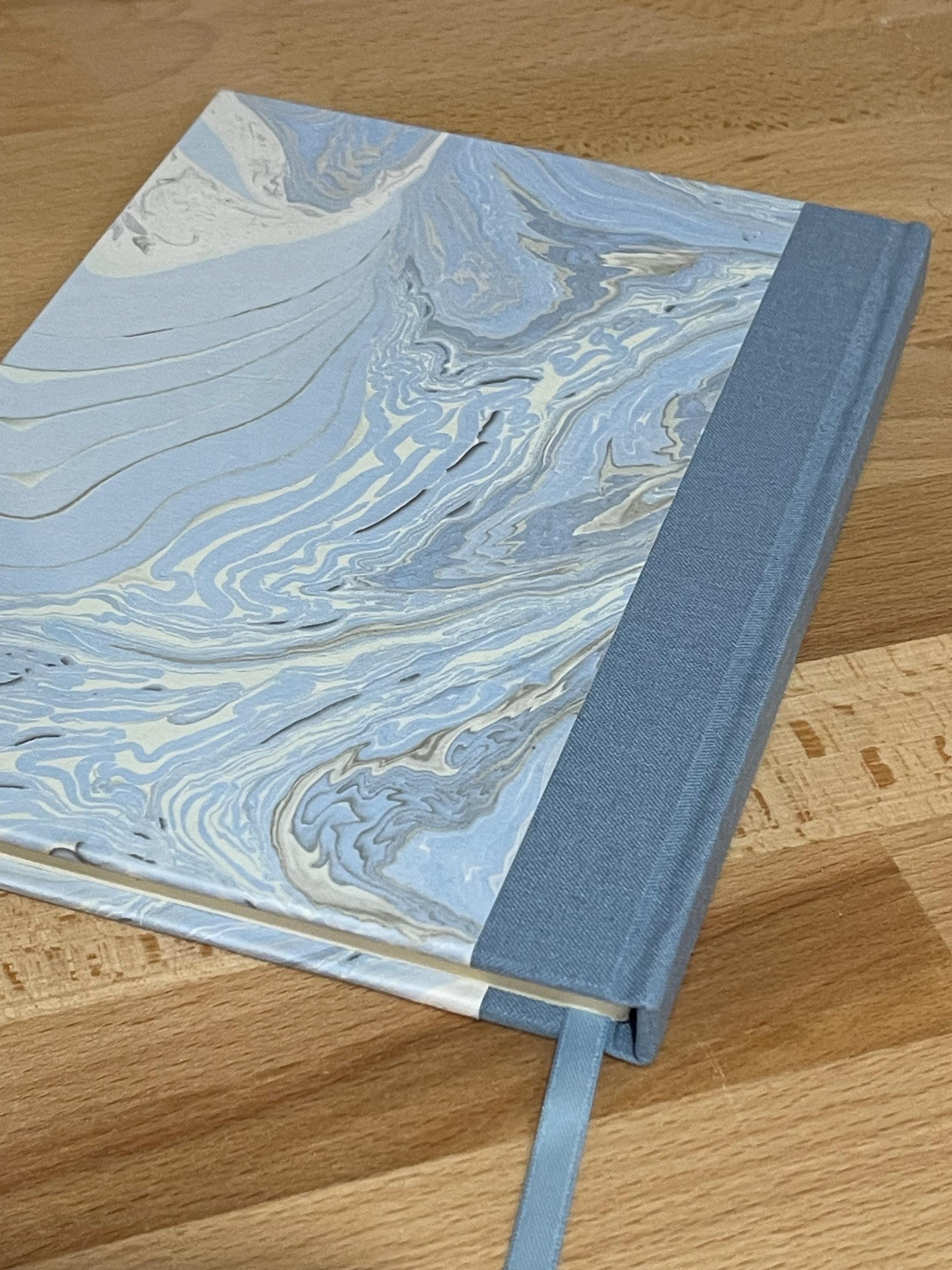 Marbled Notebook/Journal A5 Hard Cover, Hand Made, Blue, suminagashi technique - lined pages