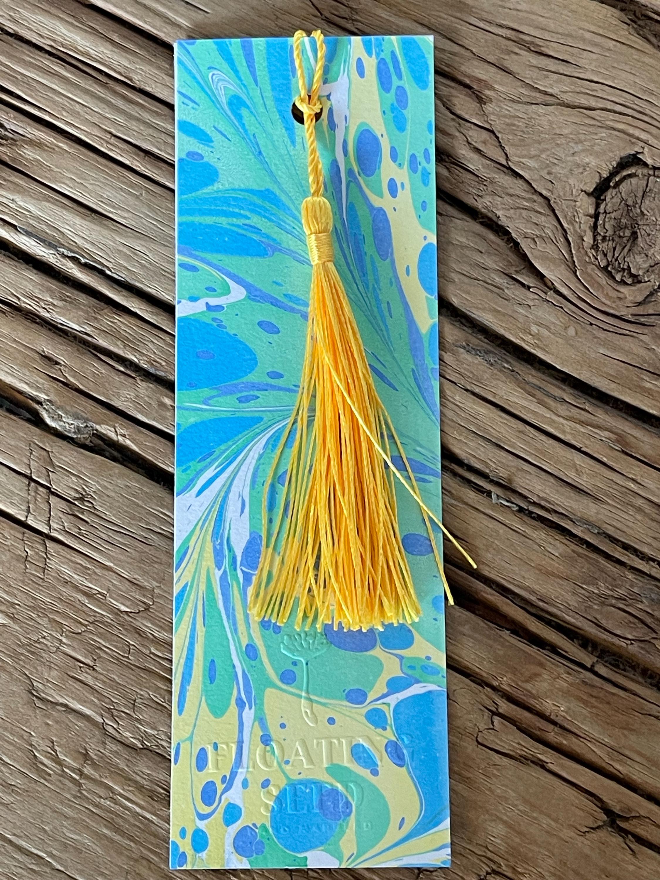 Bookmark, unique hand marbled with matching tassel, ideal small gift for any book lover