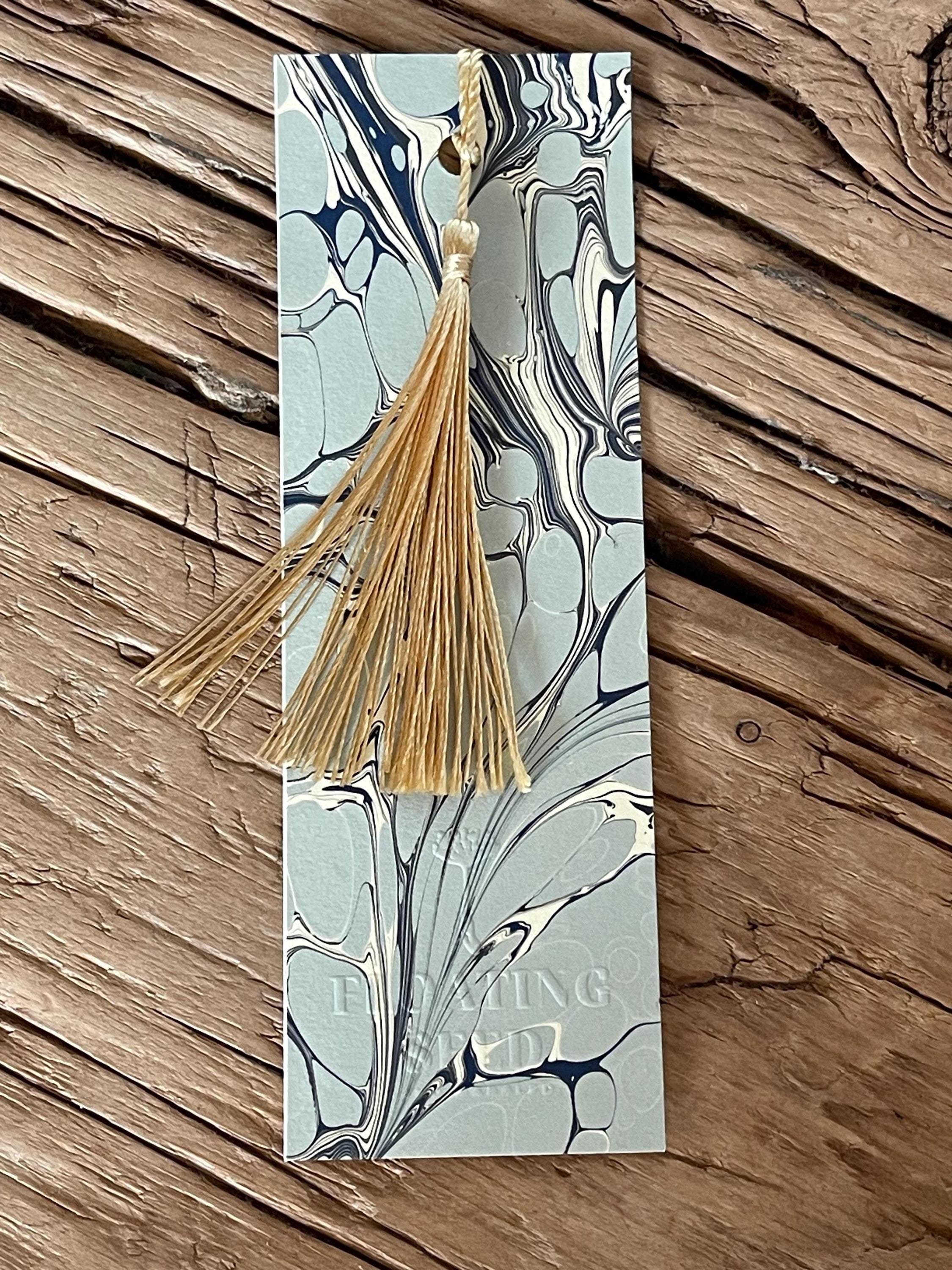 Bookmark, unique hand marbled with matching tassel, ideal small gift for any book lover