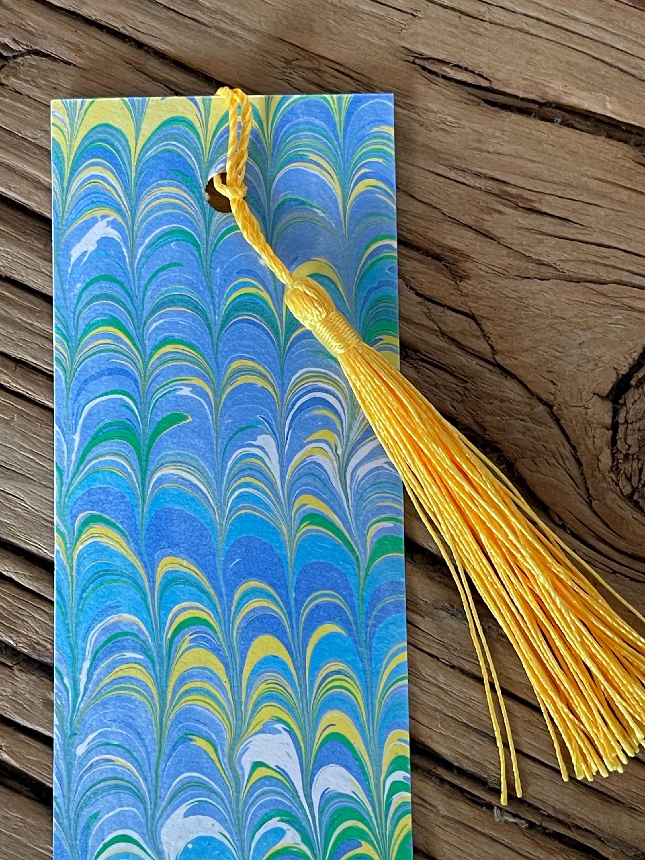 Bookmark, unique hand marbled with matching tassel, ideal small gift for any book lover