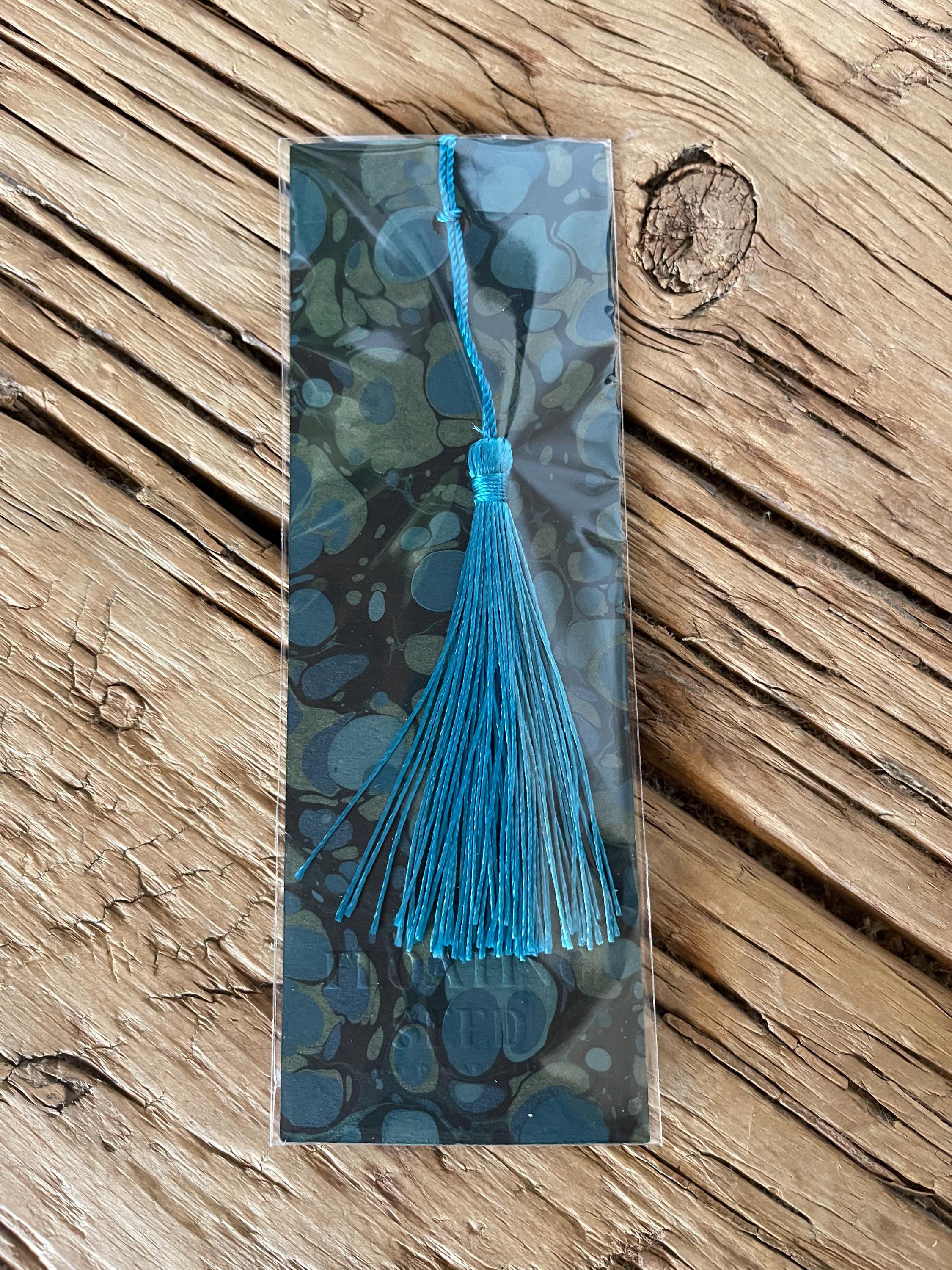 Bookmark, unique hand marbled with matching tassel, ideal small gift for any book lover