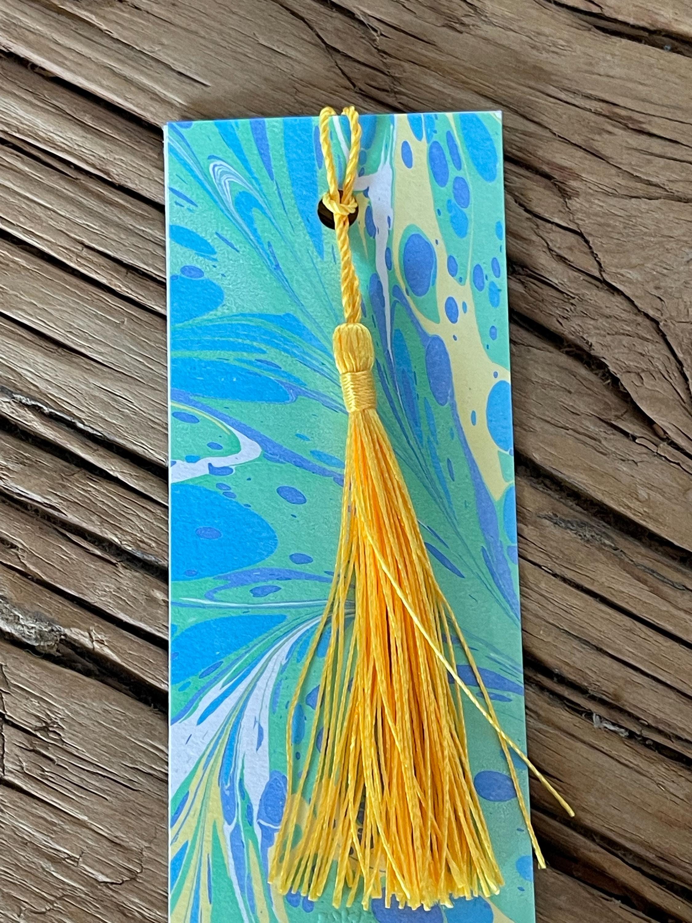 Bookmark, unique hand marbled with matching tassel, ideal small gift for any book lover