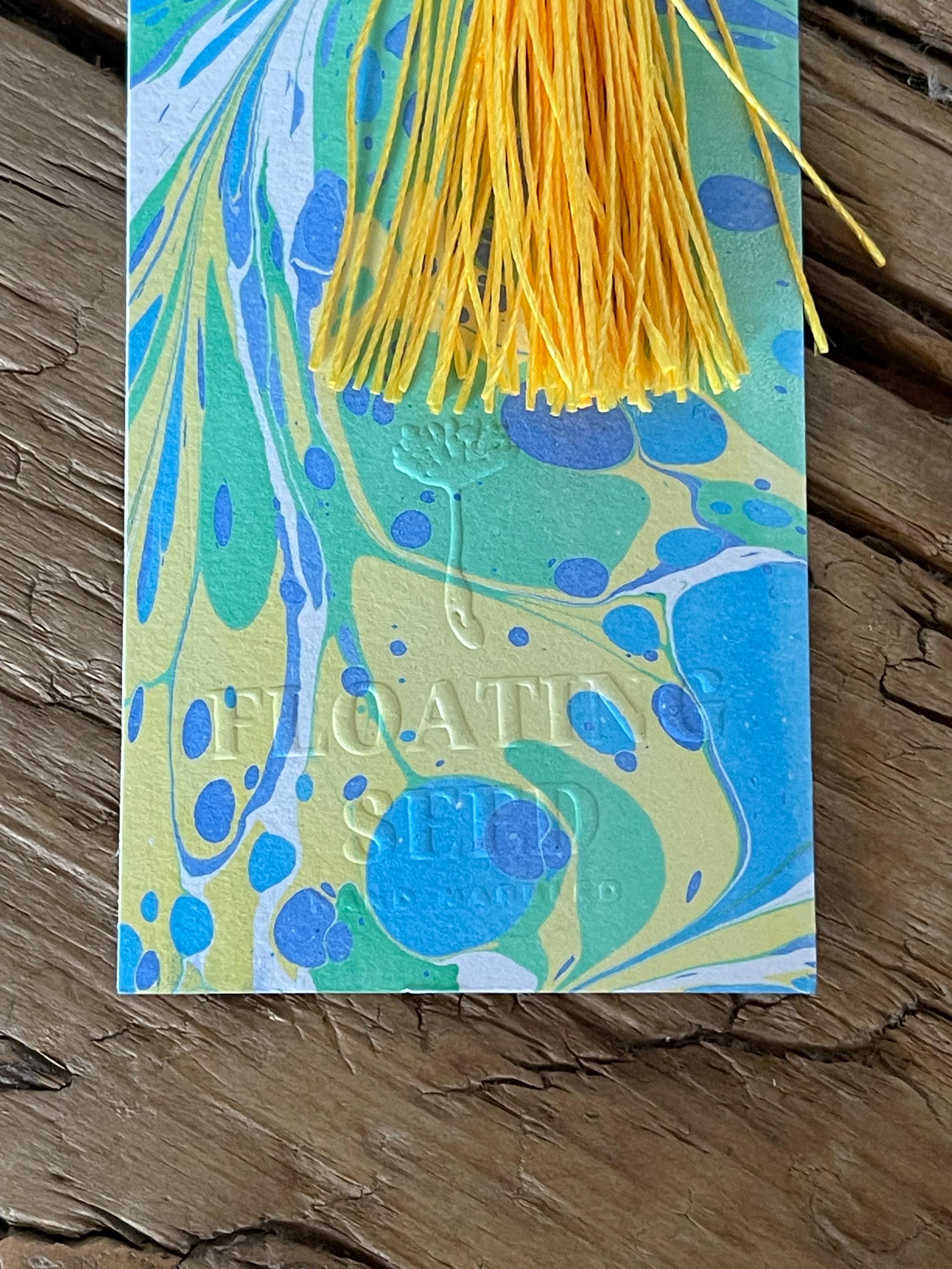 Bookmark, unique hand marbled with matching tassel, ideal small gift for any book lover