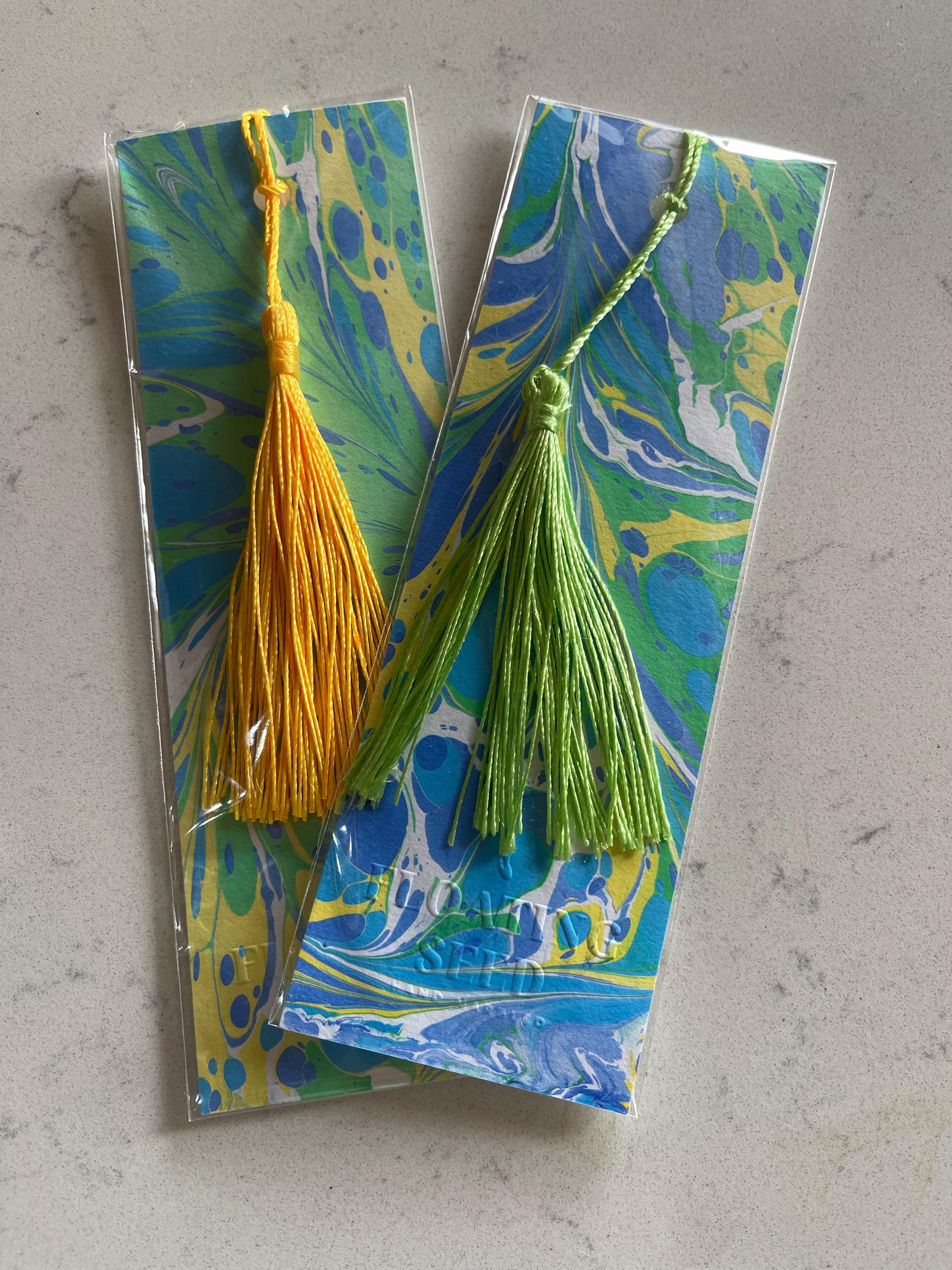 Bookmark, unique hand marbled with matching tassel, ideal small gift for any book lover