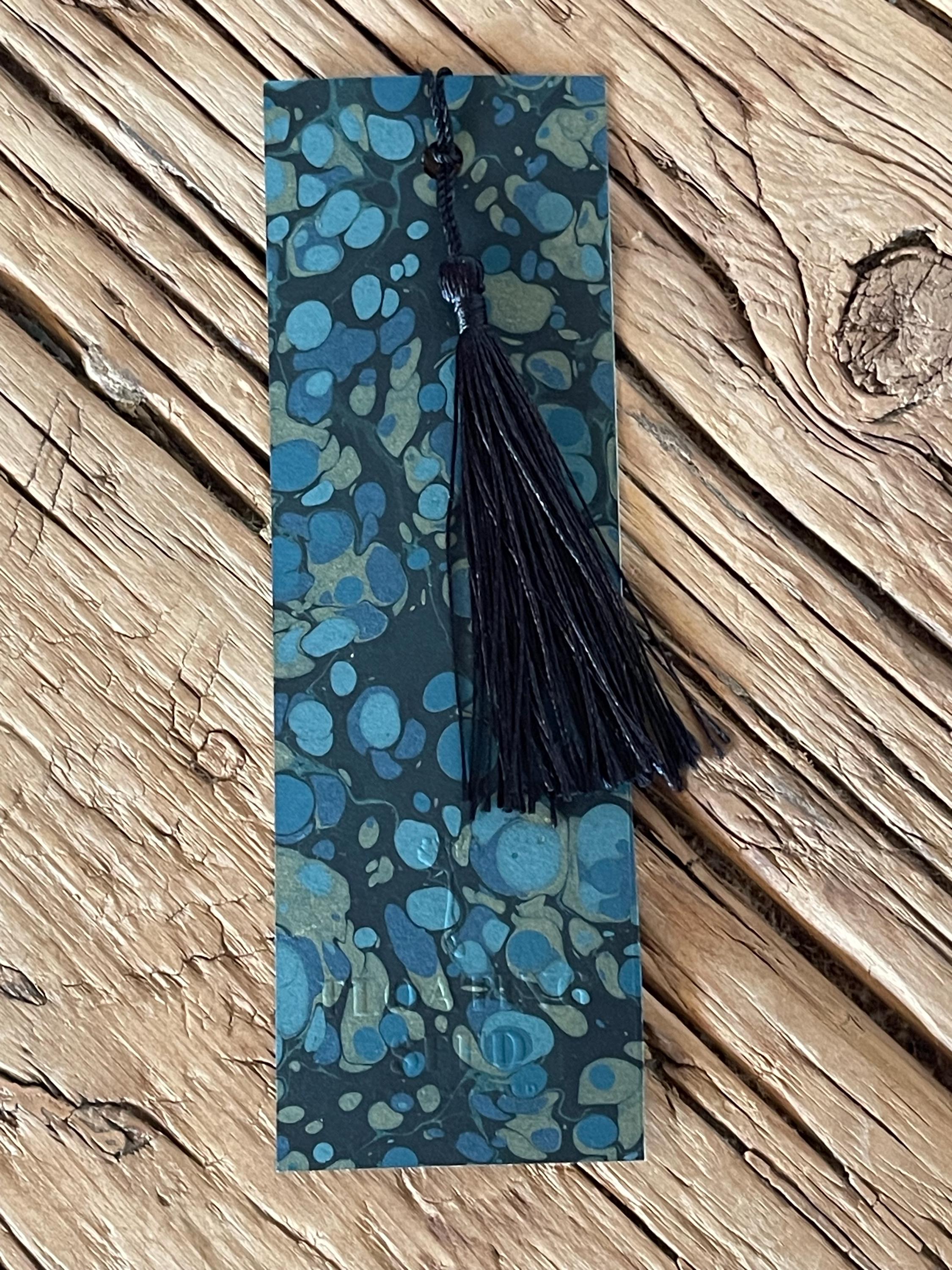 Bookmark, unique hand marbled with matching tassel, ideal small gift for any book lover
