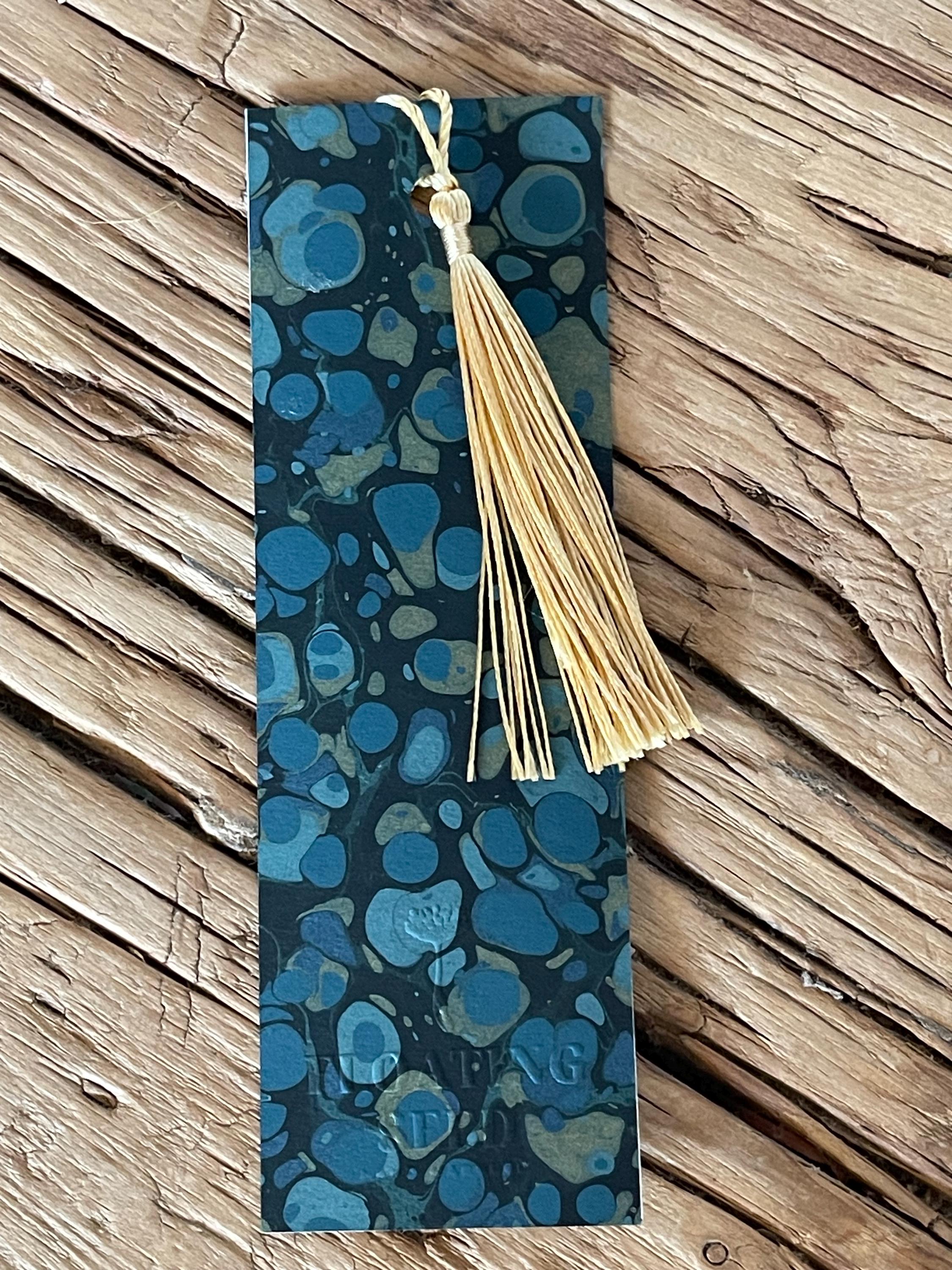 Bookmark, unique hand marbled with matching tassel, ideal small gift for any book lover