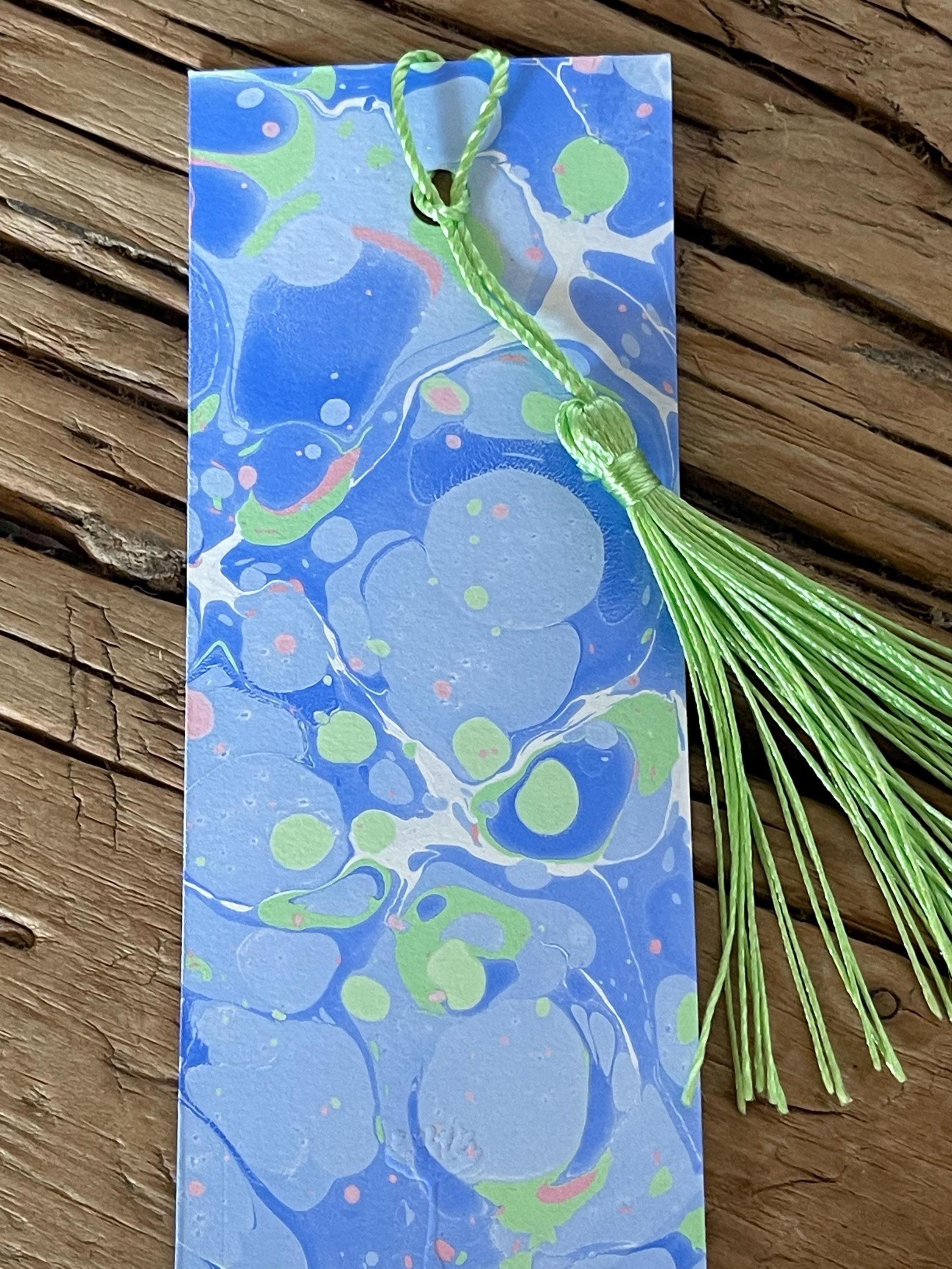 Bookmark, unique hand marbled with matching tassel, ideal small gift for any book lover