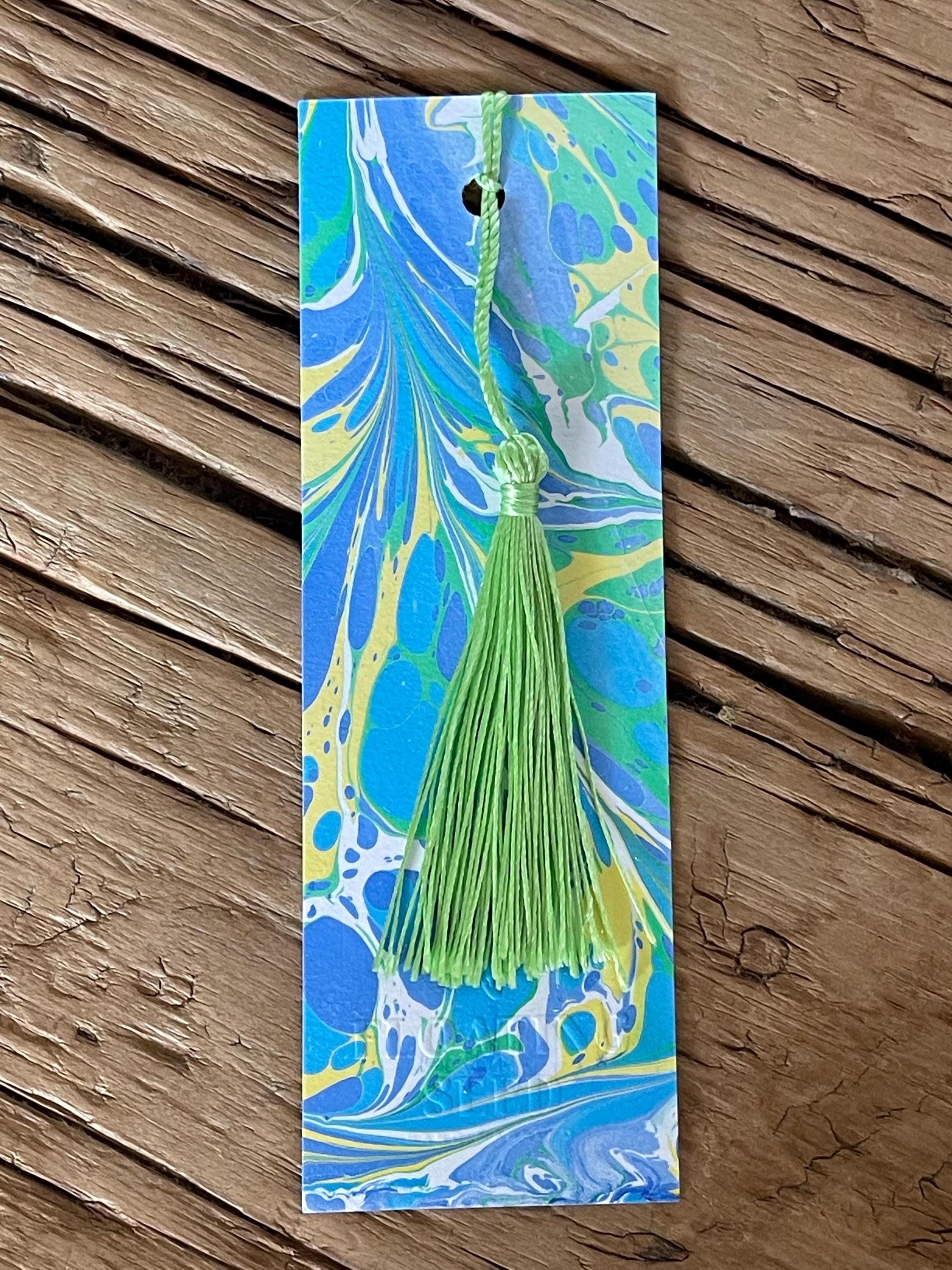 Bookmark, unique hand marbled with matching tassel, ideal small gift for any book lover