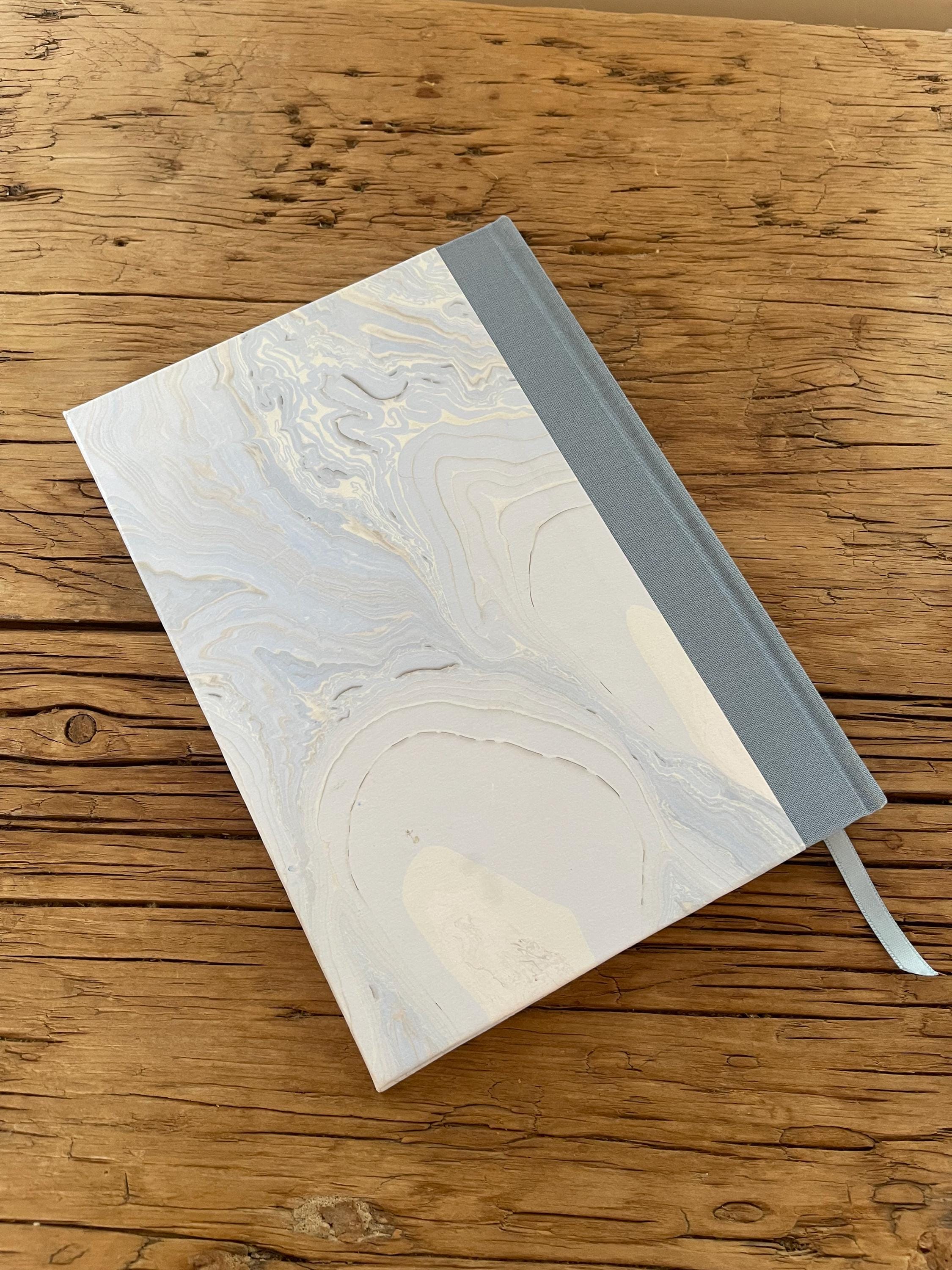 Marbled Notebook/Journal A5 Hard Cover, Hand Made, Blue, suminagashi technique - lined pages