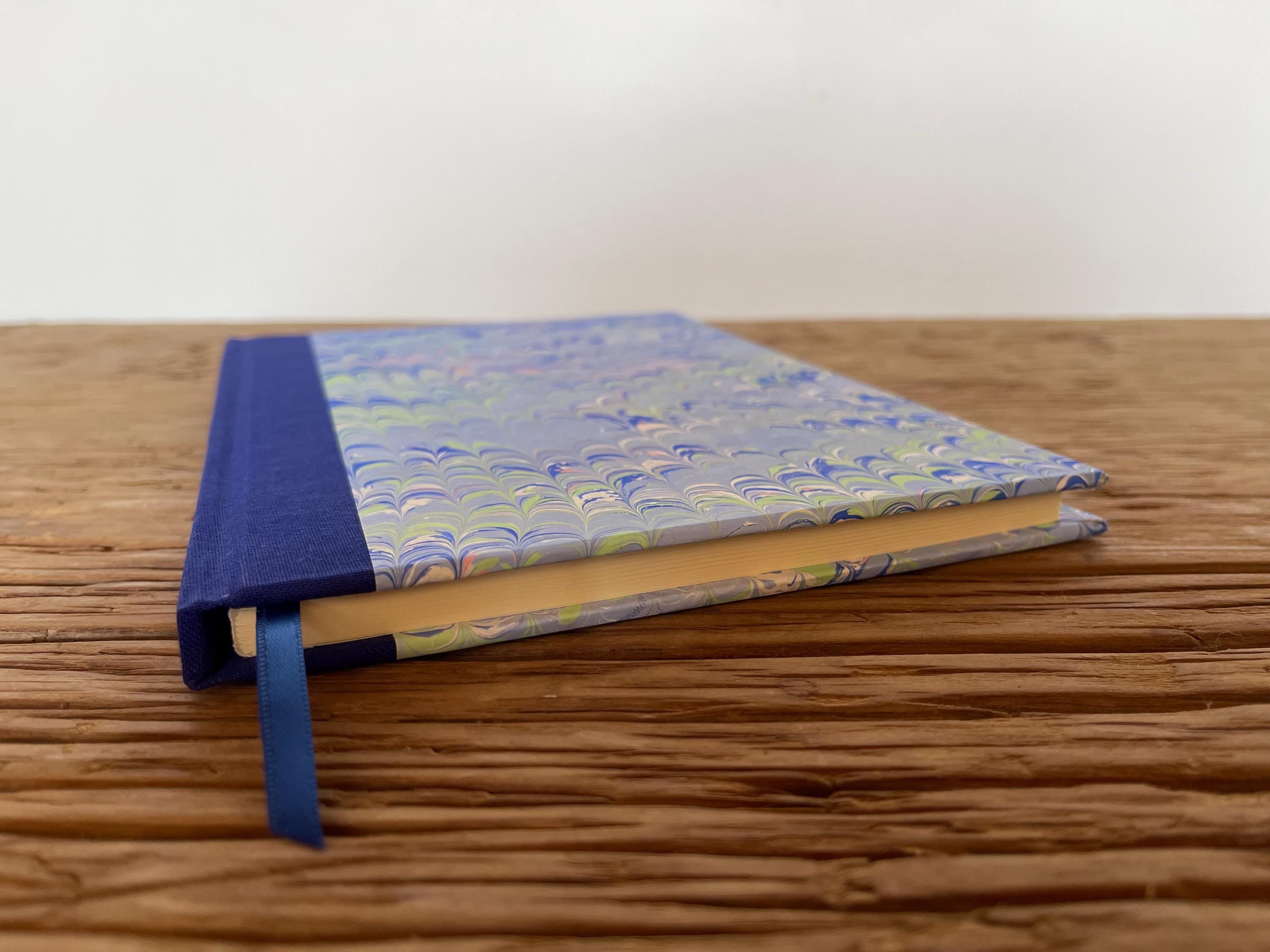 Blue Marbled Notebook/Journal A5 Hard Cover, Hand Made, non pareil technique - lined pages