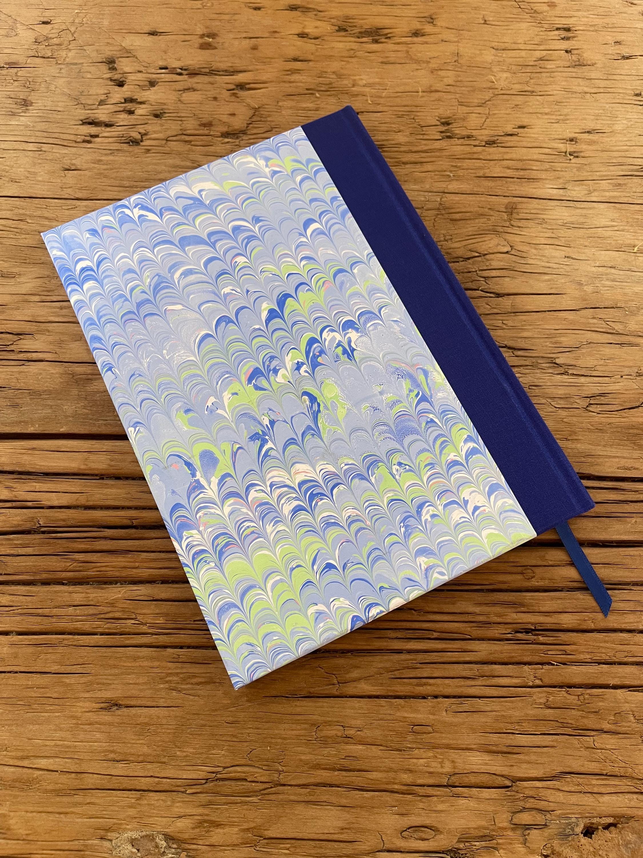 Blue Marbled Notebook/Journal A5 Hard Cover, Hand Made, non pareil technique - lined pages