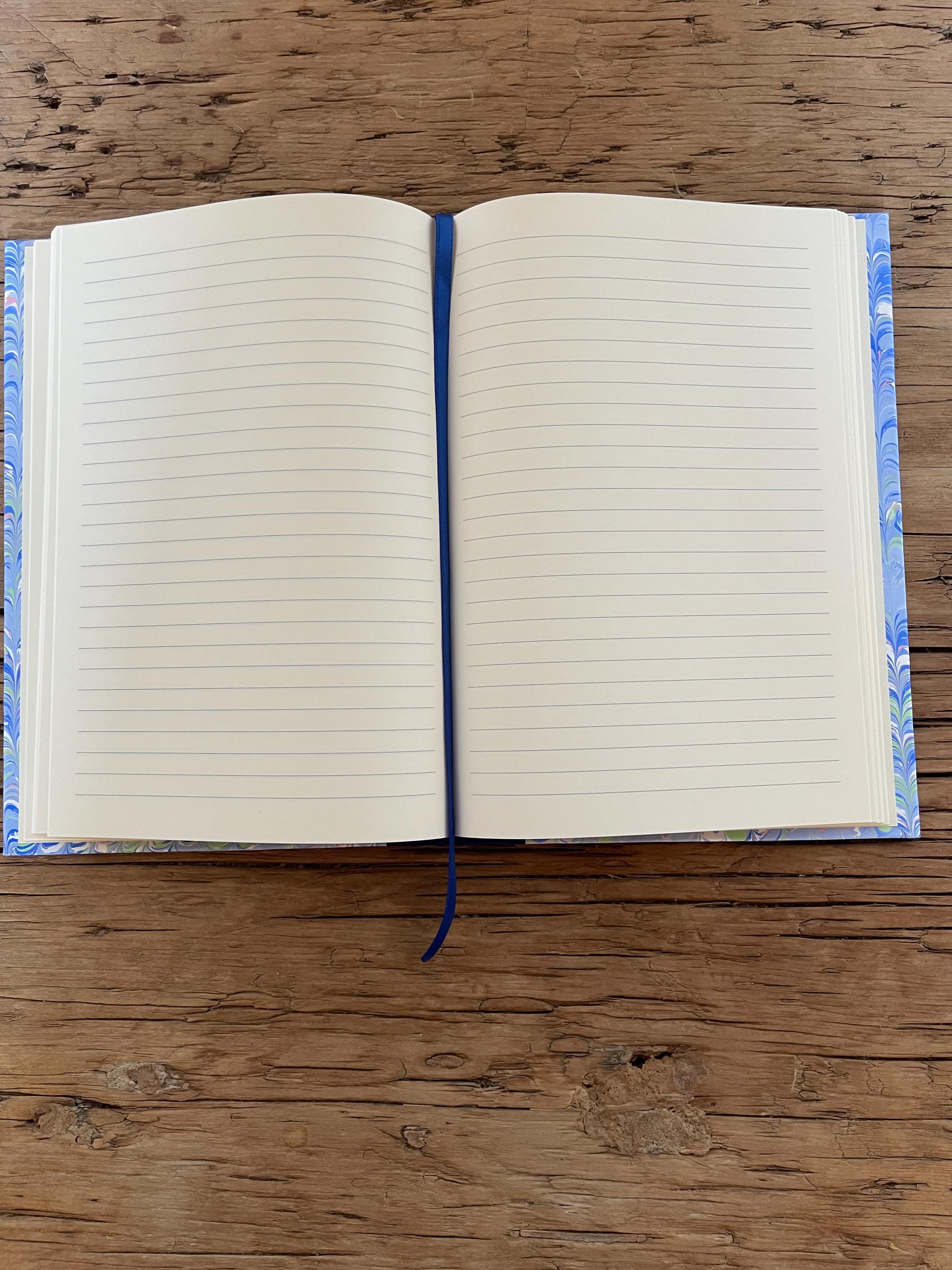 Blue Marbled Notebook/Journal A5 Hard Cover, Hand Made, non pareil technique - lined pages