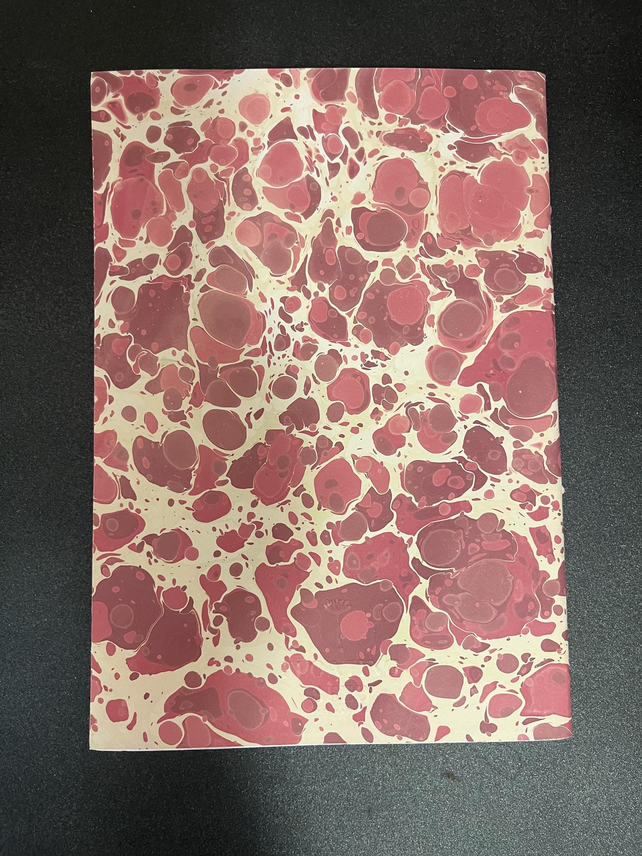 Hand sewn, hand marbled sketchbook, notebook, journal, softcover in cream and burgundy with recycled cream plain pages.