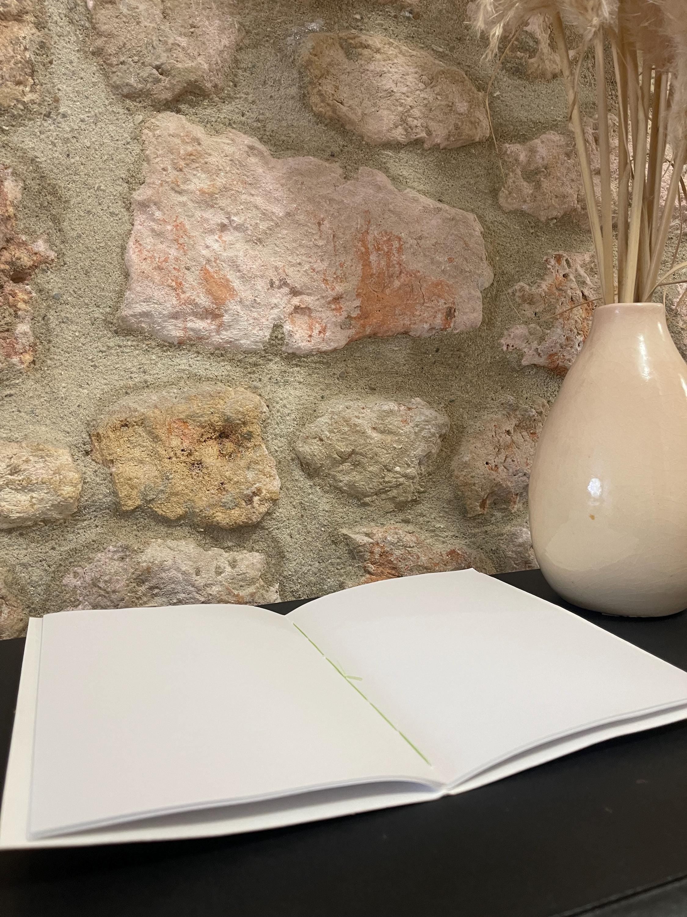Hand sewn, hand marbled sketchbook, notebook, journal, softcover in sunny yellows and greens with recycled 120g white plain drawing pages.