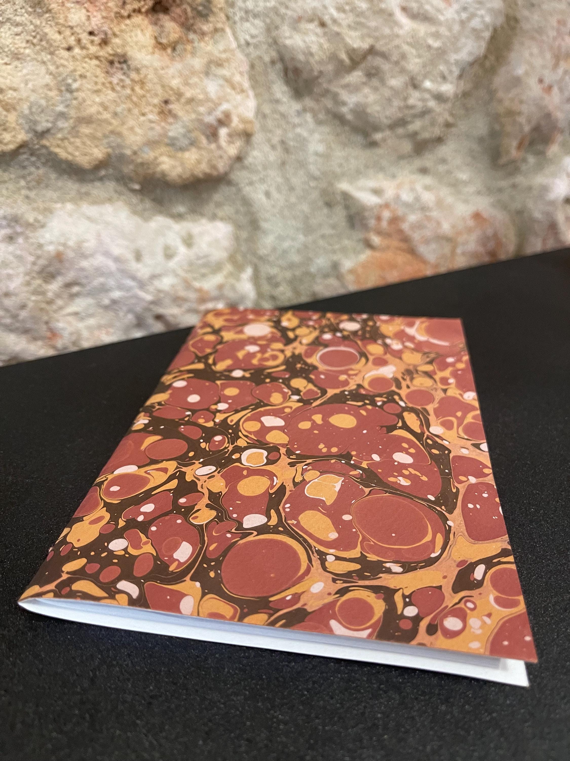 Pocket lined notebook, hand sewn, hand marbled soft cover, A6, in browns, stone pattern with 80 pages of lined 80g/m2 paper. Unique gift.