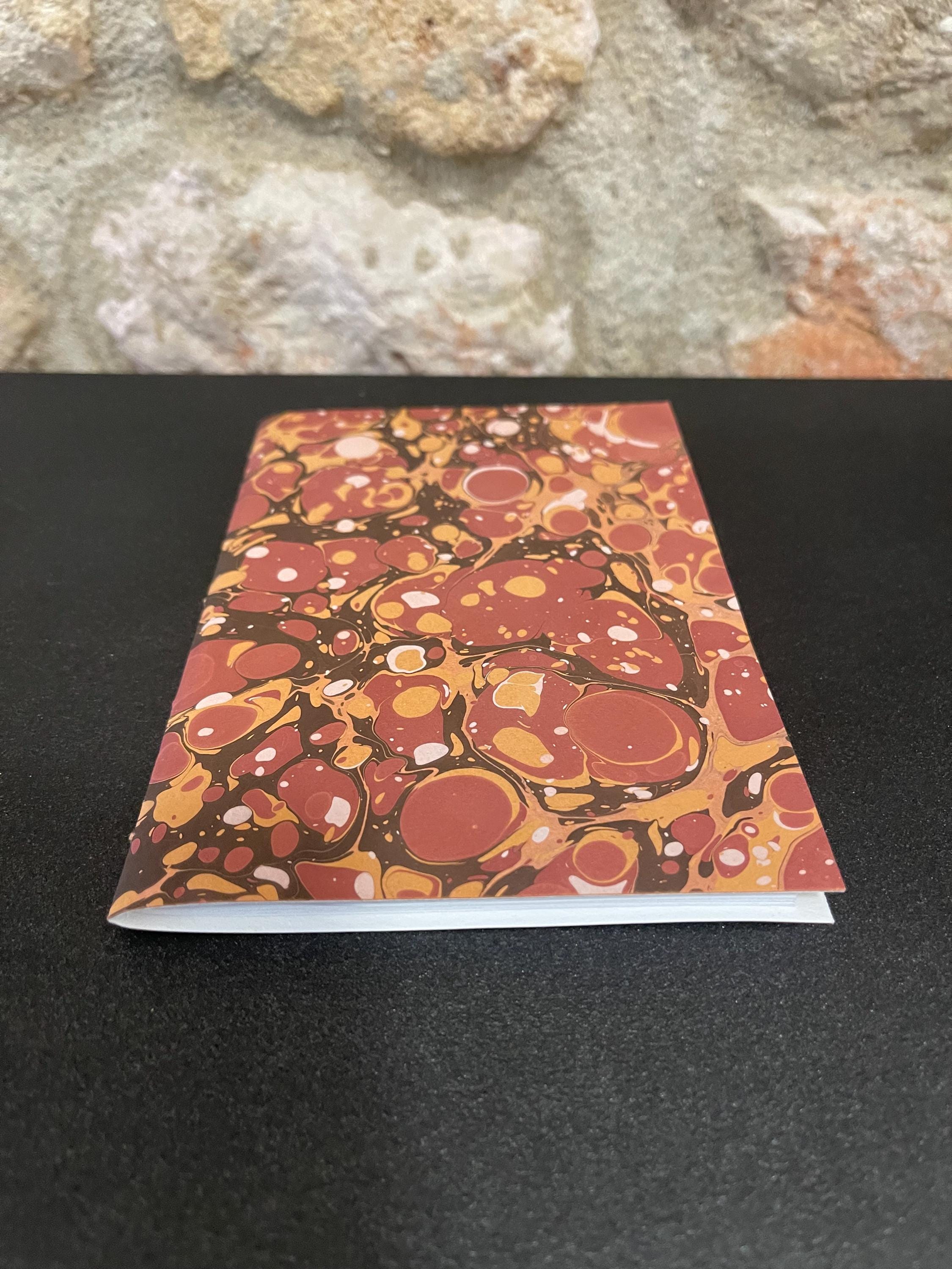Pocket lined notebook, hand sewn, hand marbled soft cover, A6, in browns, stone pattern with 80 pages of lined 80g/m2 paper. Unique gift.