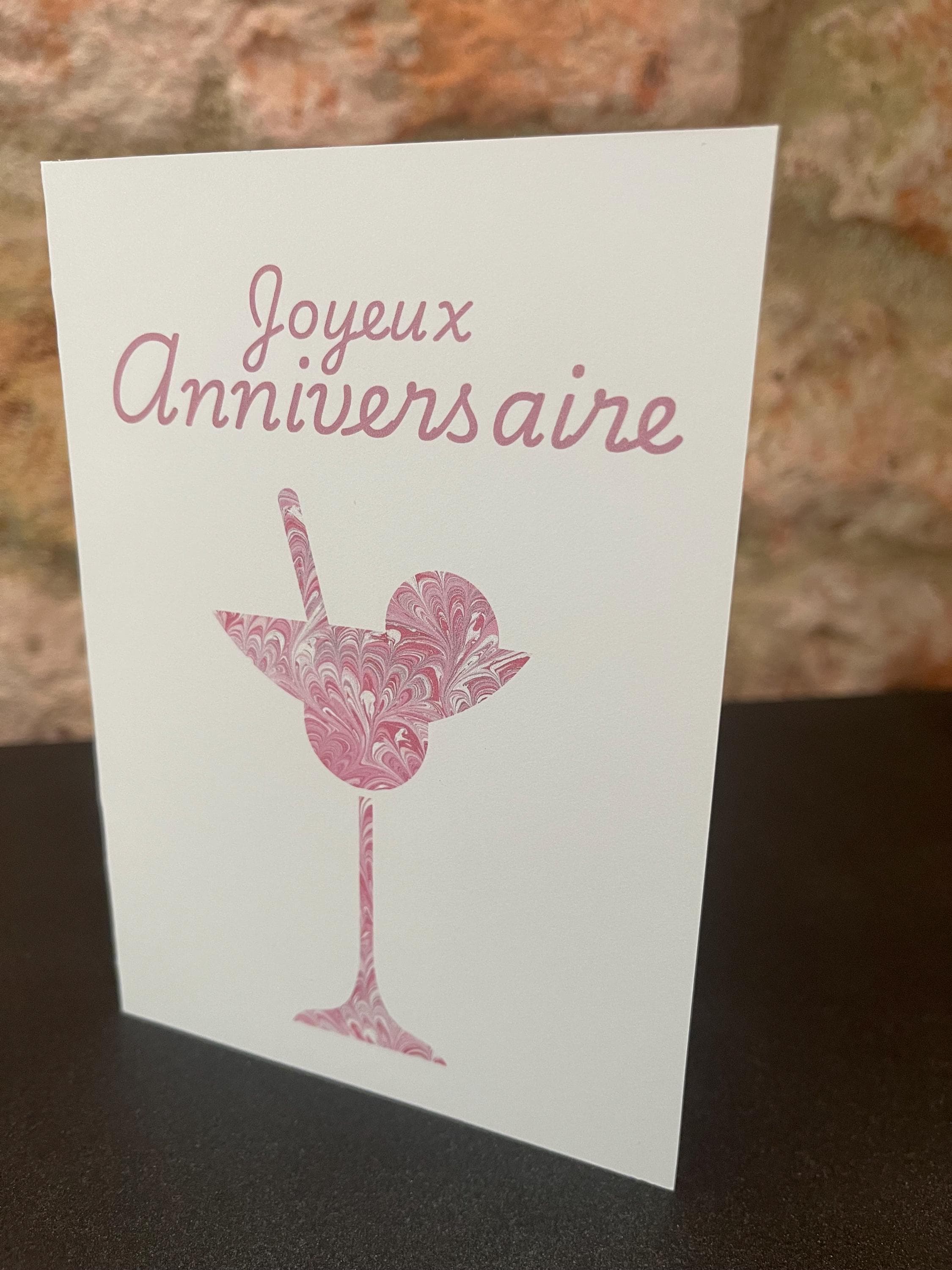 2 Cartes Joyeux Anniversaire Cocktail Printed marbled cards with envelopes, blank inside ideal for your birthday messages