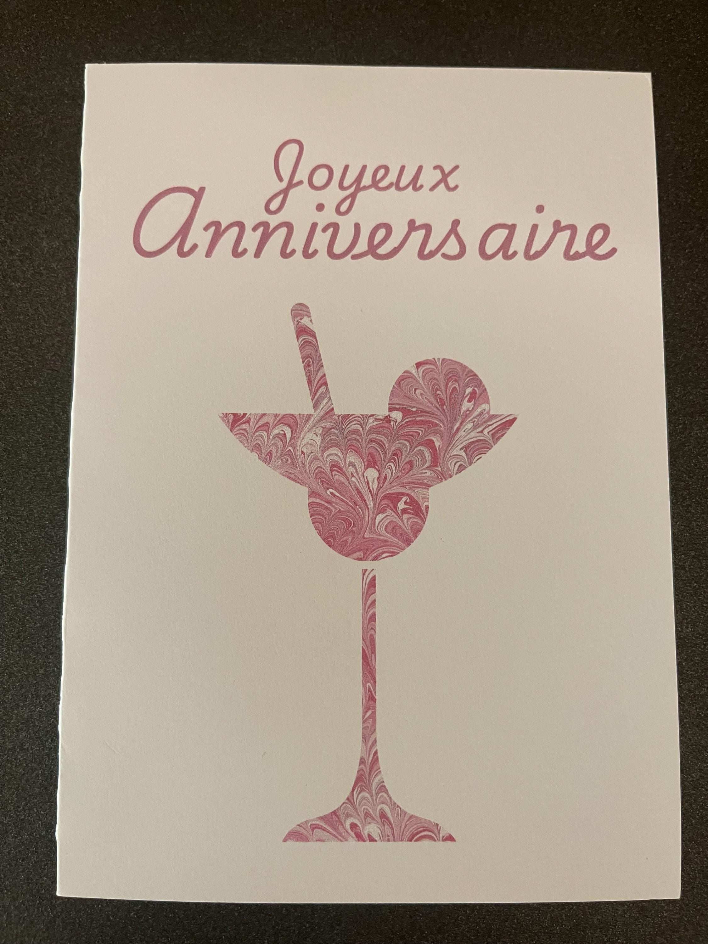 2 Cartes Joyeux Anniversaire Cocktail Printed marbled cards with envelopes, blank inside ideal for your birthday messages