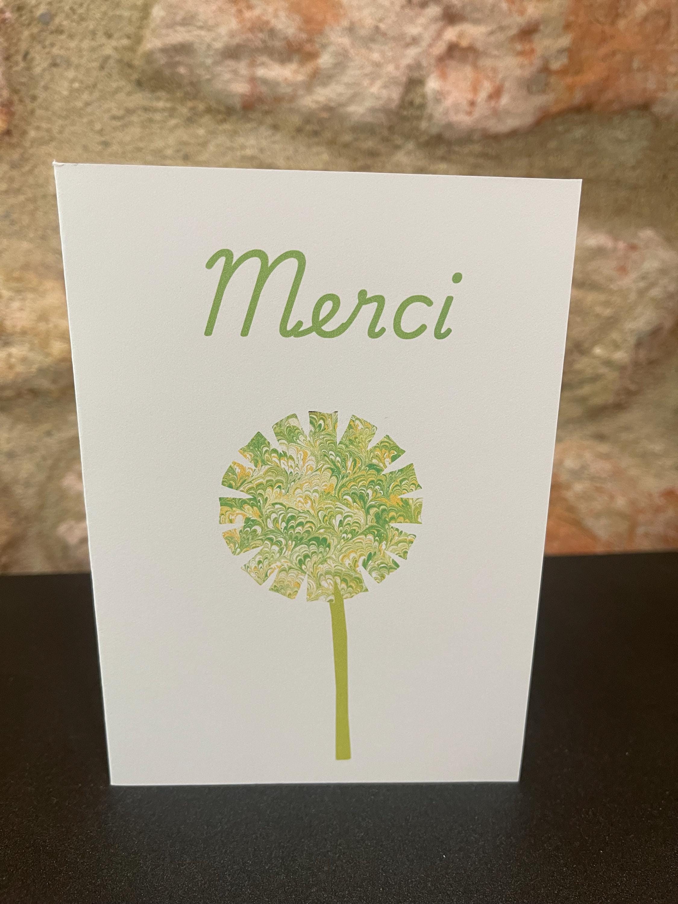 2 Cartes Merci- Printed marbled cards with envelopes, blank inside ideal for your thank you messages