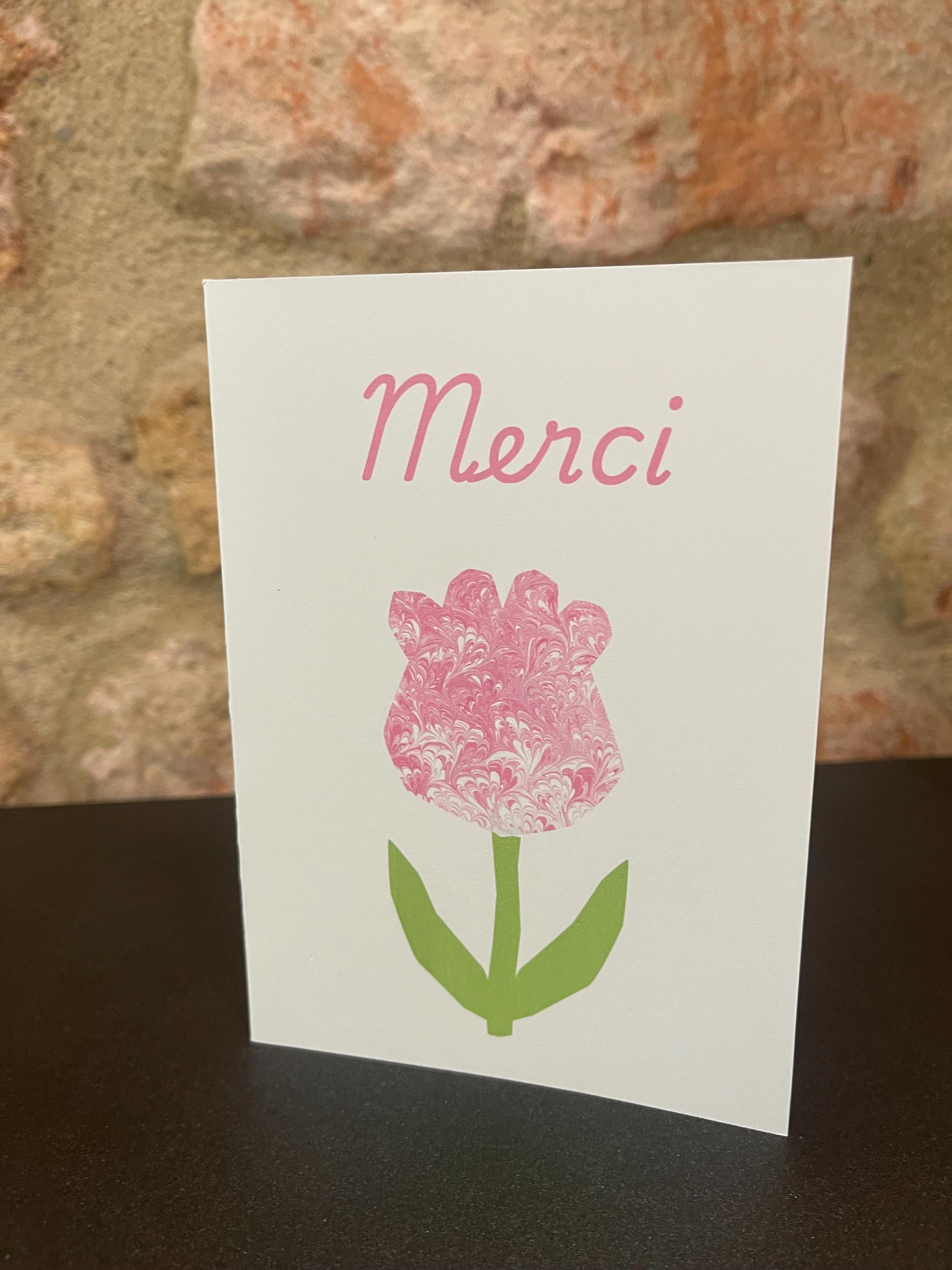 2 Cartes Merci- Printed marbled cards with envelopes, blank inside ideal for your thank you messages