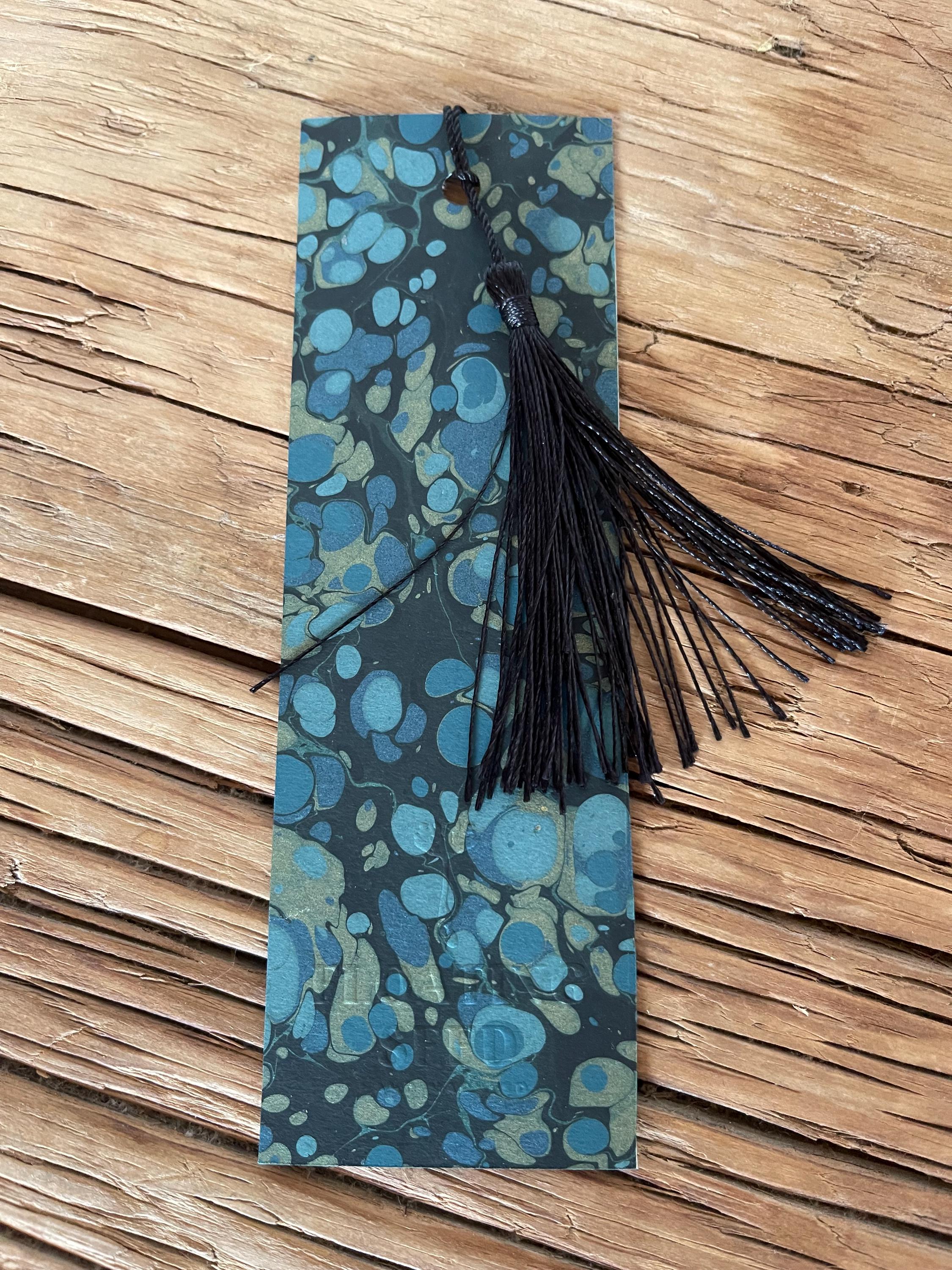 Bookmark, unique hand marbled with matching tassel, ideal small gift for any book lover