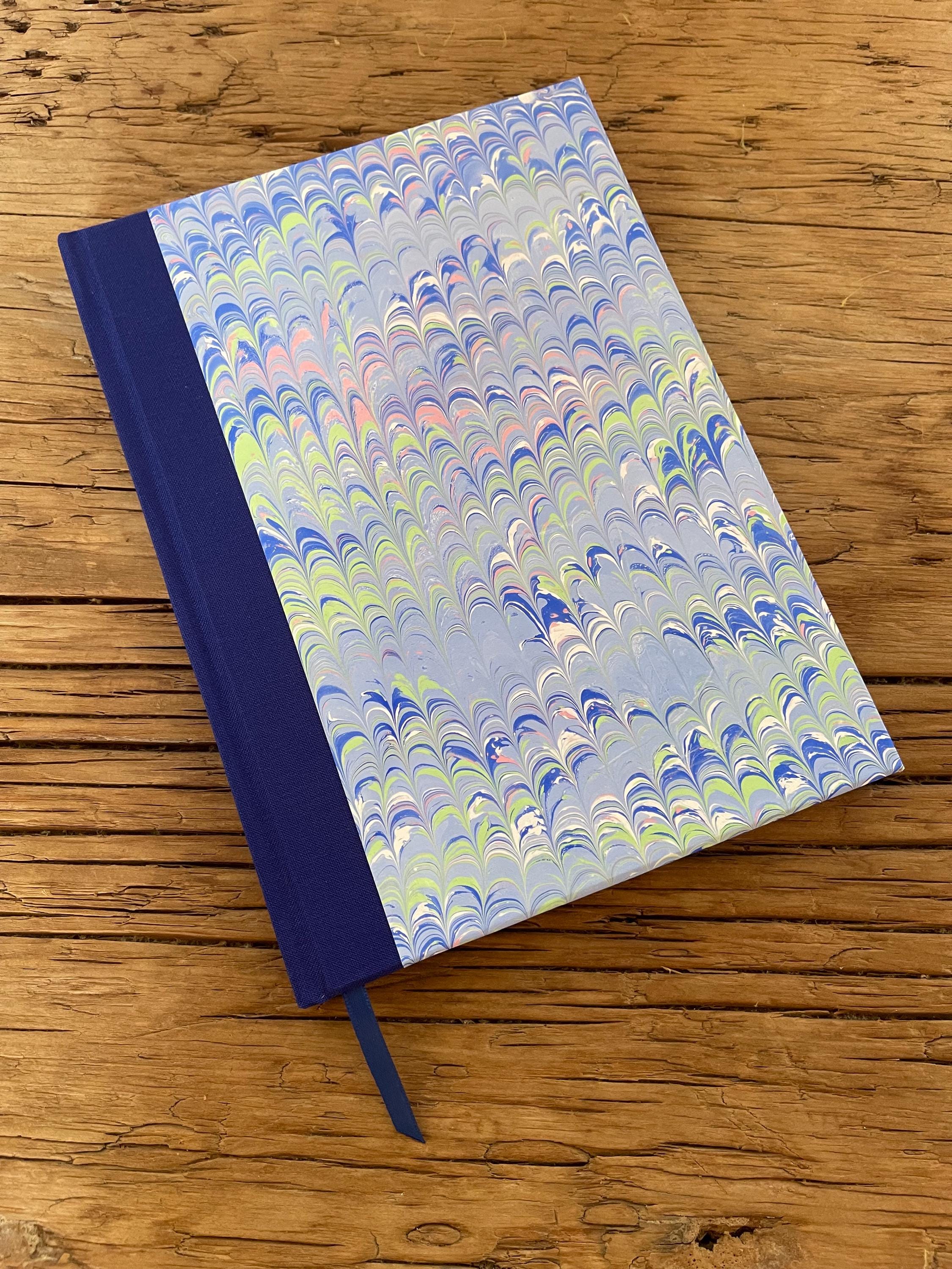Blue Marbled Notebook/Journal A5 Hard Cover, Hand Made, non pareil technique - lined pages