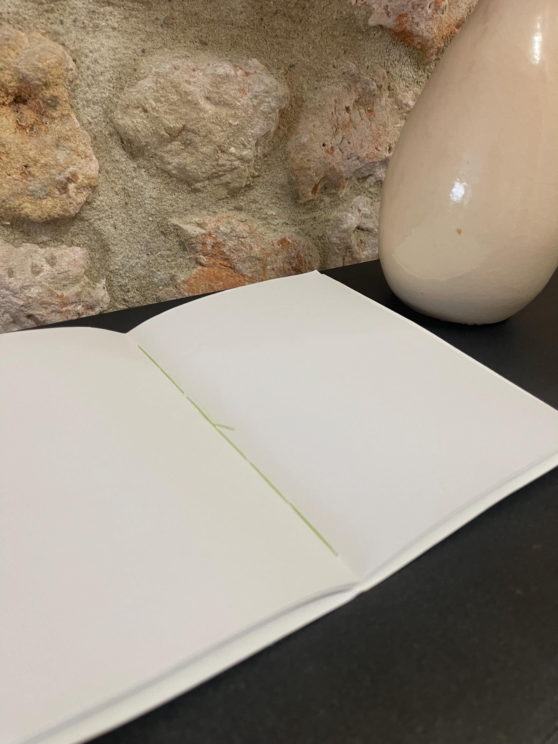 Hand sewn, hand marbled sketchbook, notebook, journal, softcover in sunny yellows and greens with recycled 120g white plain drawing pages.