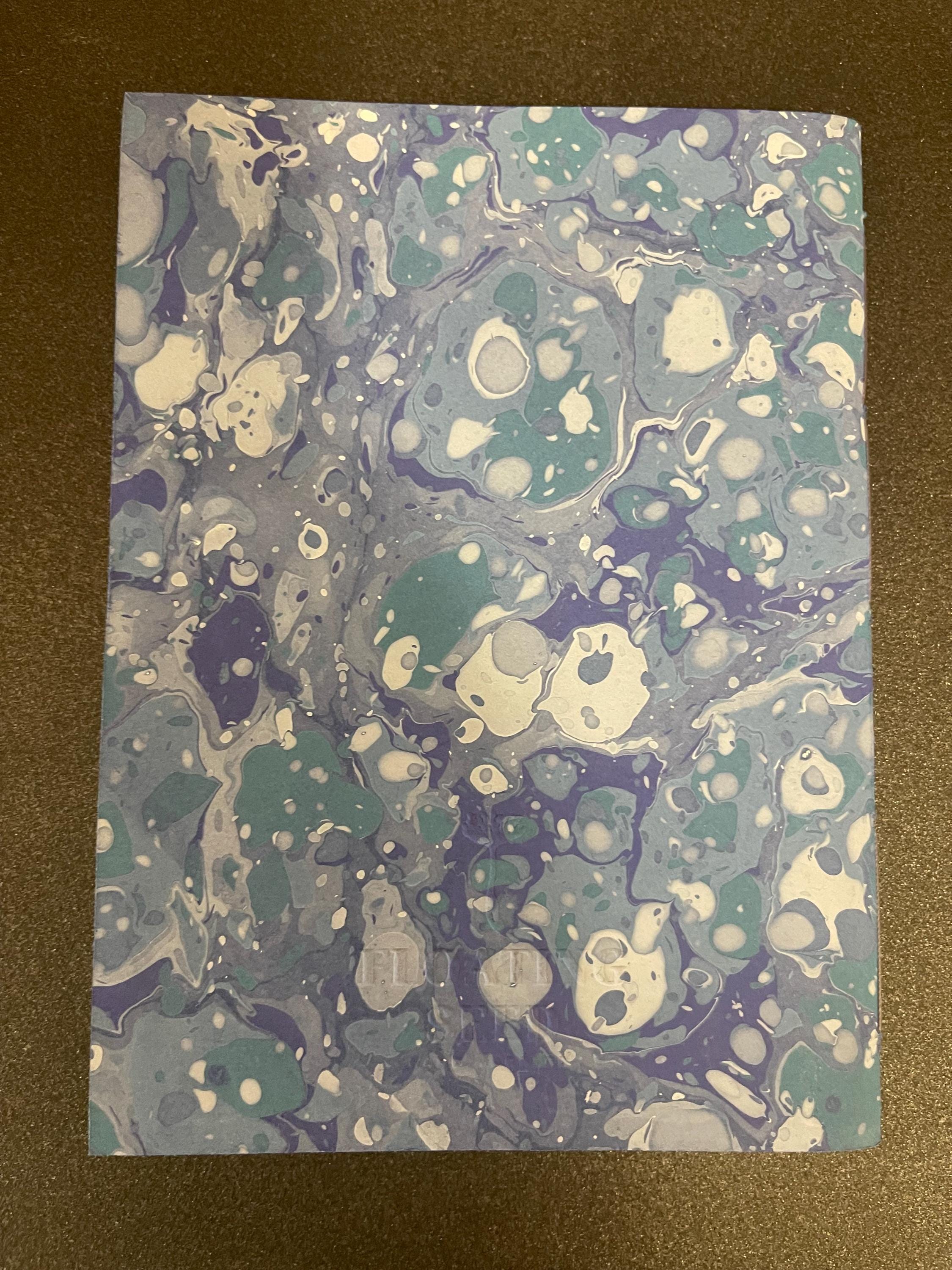 Pocket lined notebook, hand sewn, hand marbled soft cover, A6, in blues, stone pattern with 80 pages of lined 80g/m2 paper. Unique gift.