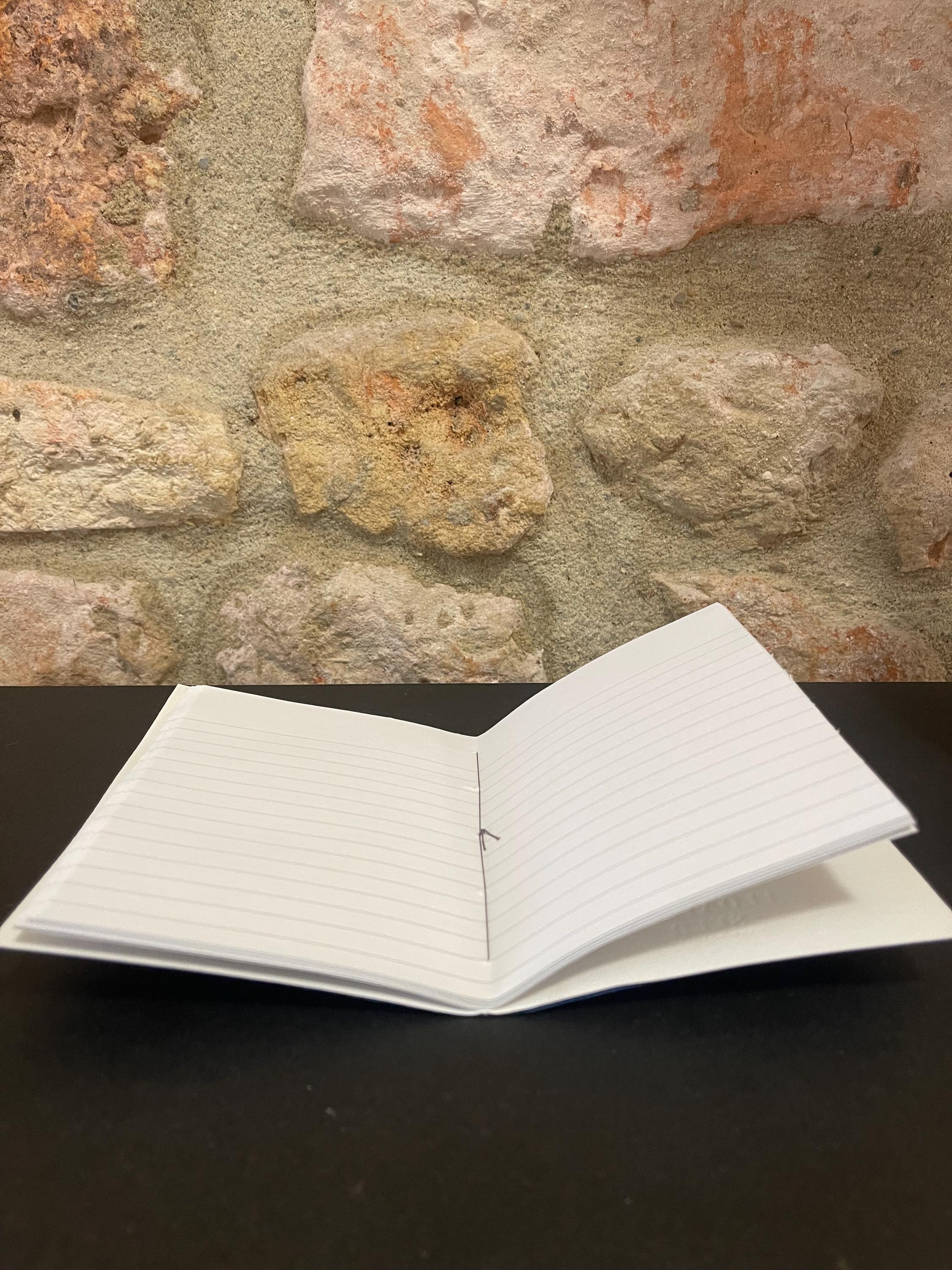 Pocket lined notebook, hand sewn, hand marbled soft cover, A6, in blues, stone pattern with 80 pages of lined 80g/m2 paper. Unique gift.