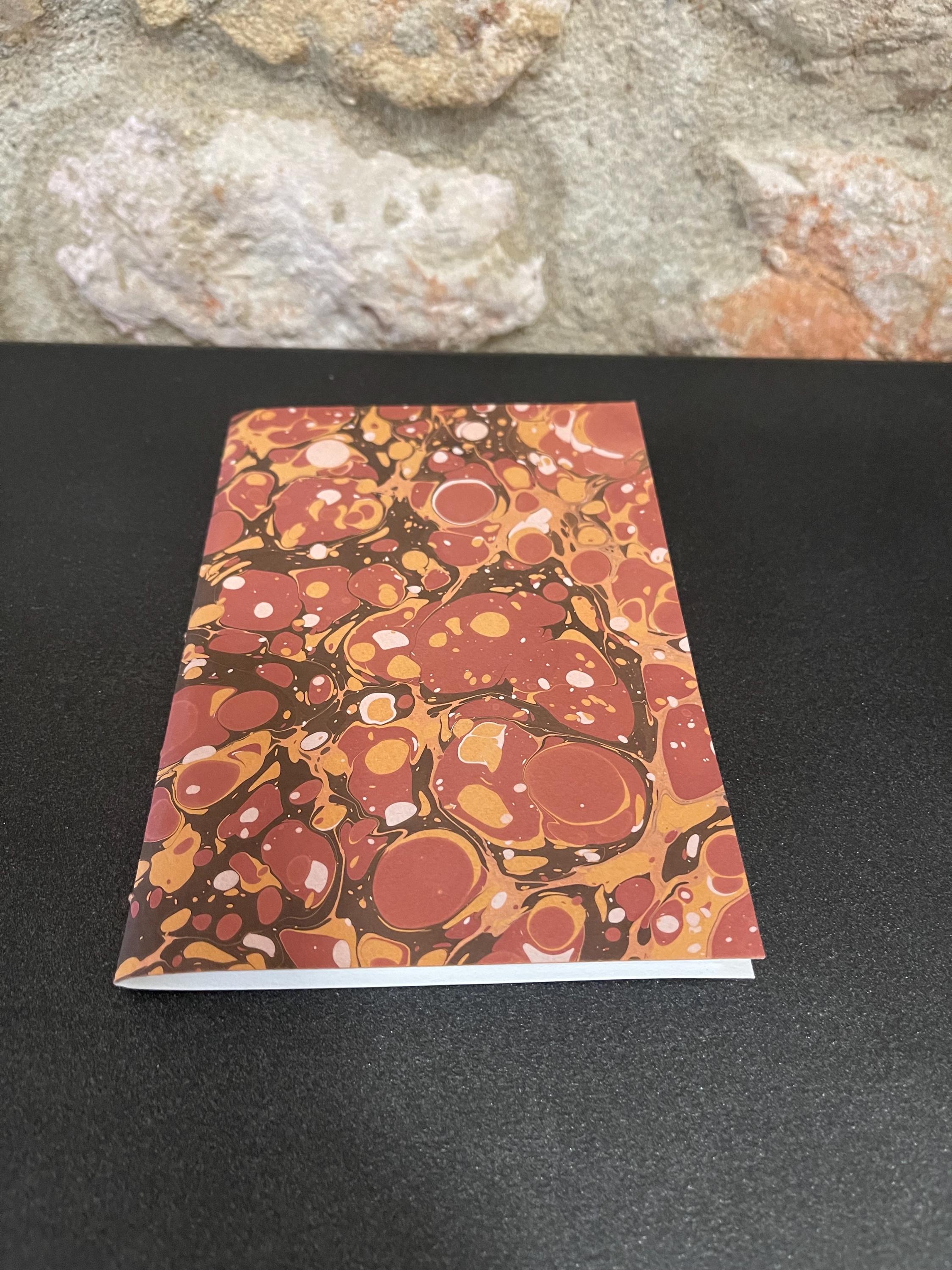 Pocket lined notebook, hand sewn, hand marbled soft cover, A6, in browns, stone pattern with 80 pages of lined 80g/m2 paper. Unique gift.