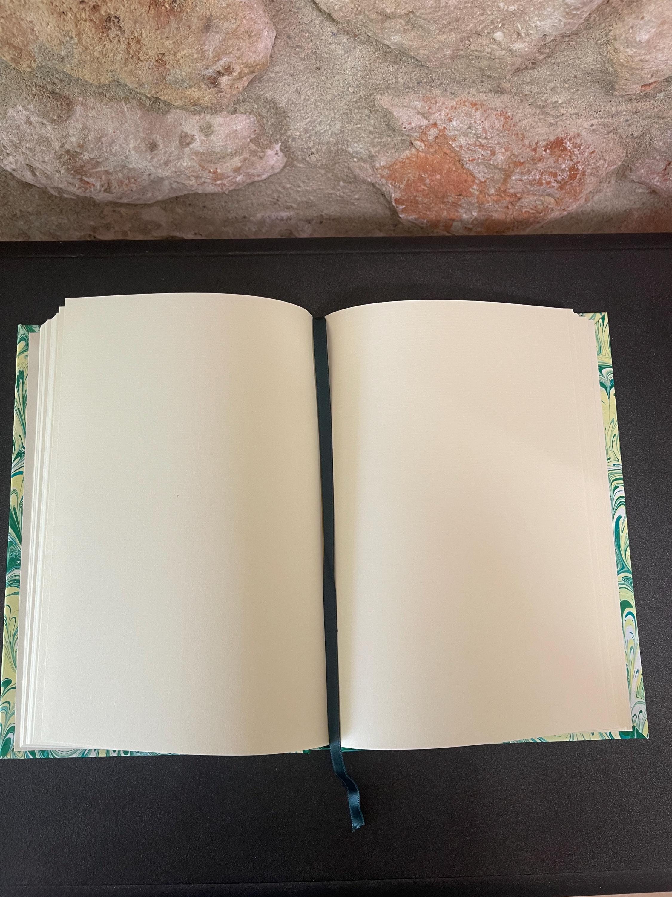 Handmade A5 Sketchbook /Journal in yellow and green flora bouquet pattern with a Hand Marbled Hard Cover - 160 plain pages