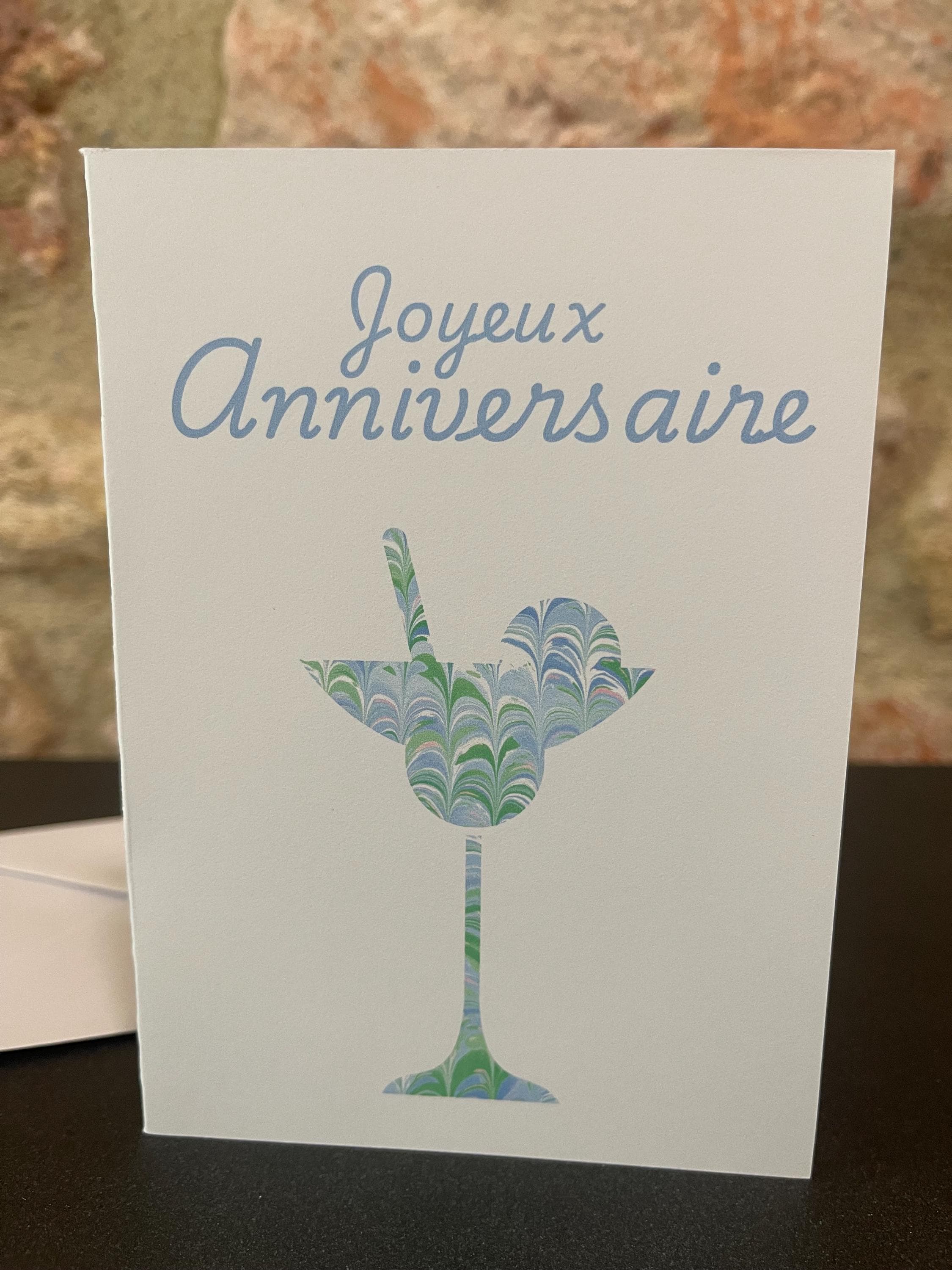 2 Cartes Joyeux Anniversaire Cocktail Printed marbled cards with envelopes, blank inside ideal for your birthday messages