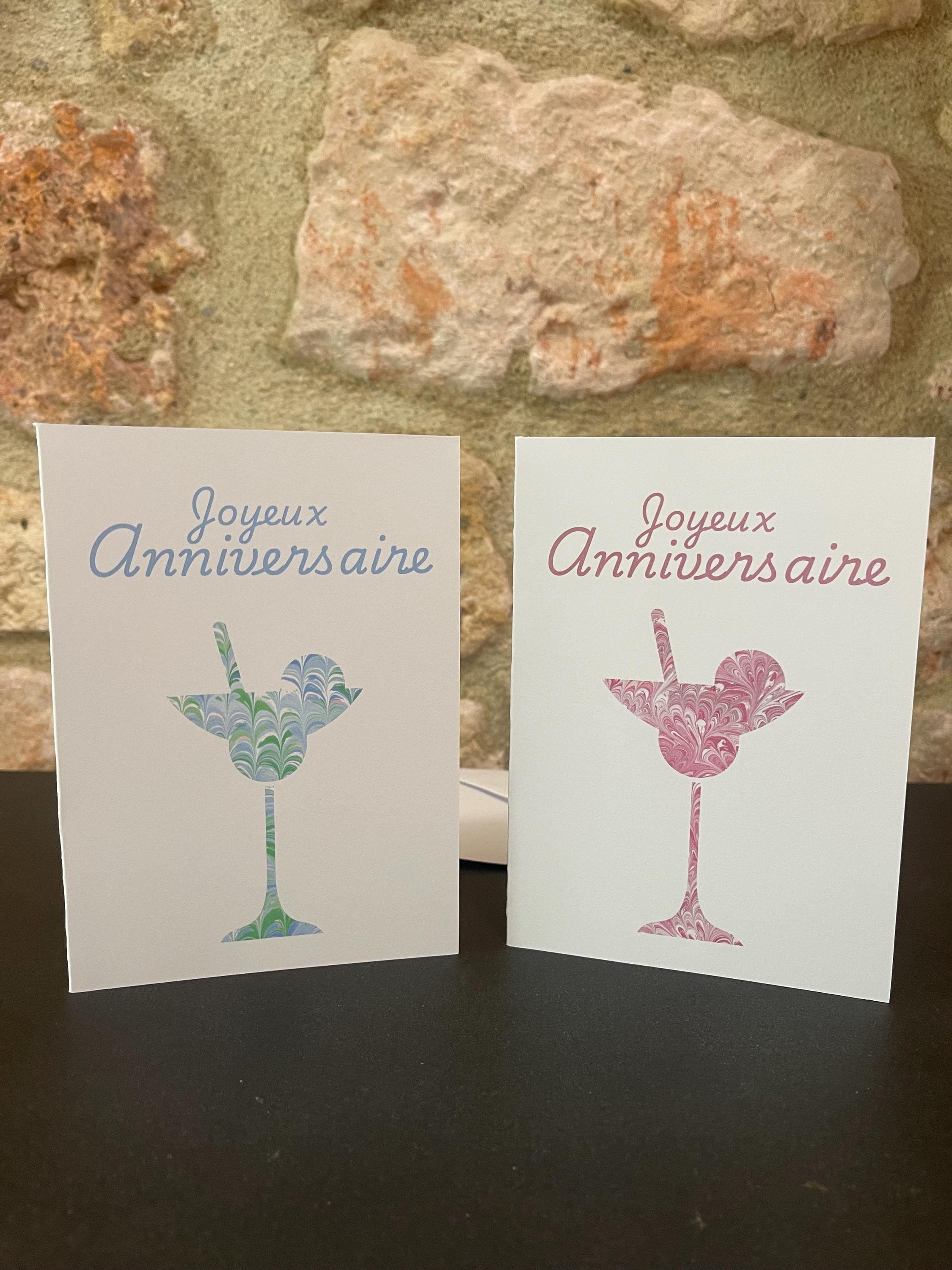 2 Cartes Joyeux Anniversaire Cocktail Printed marbled cards with envelopes, blank inside ideal for your birthday messages
