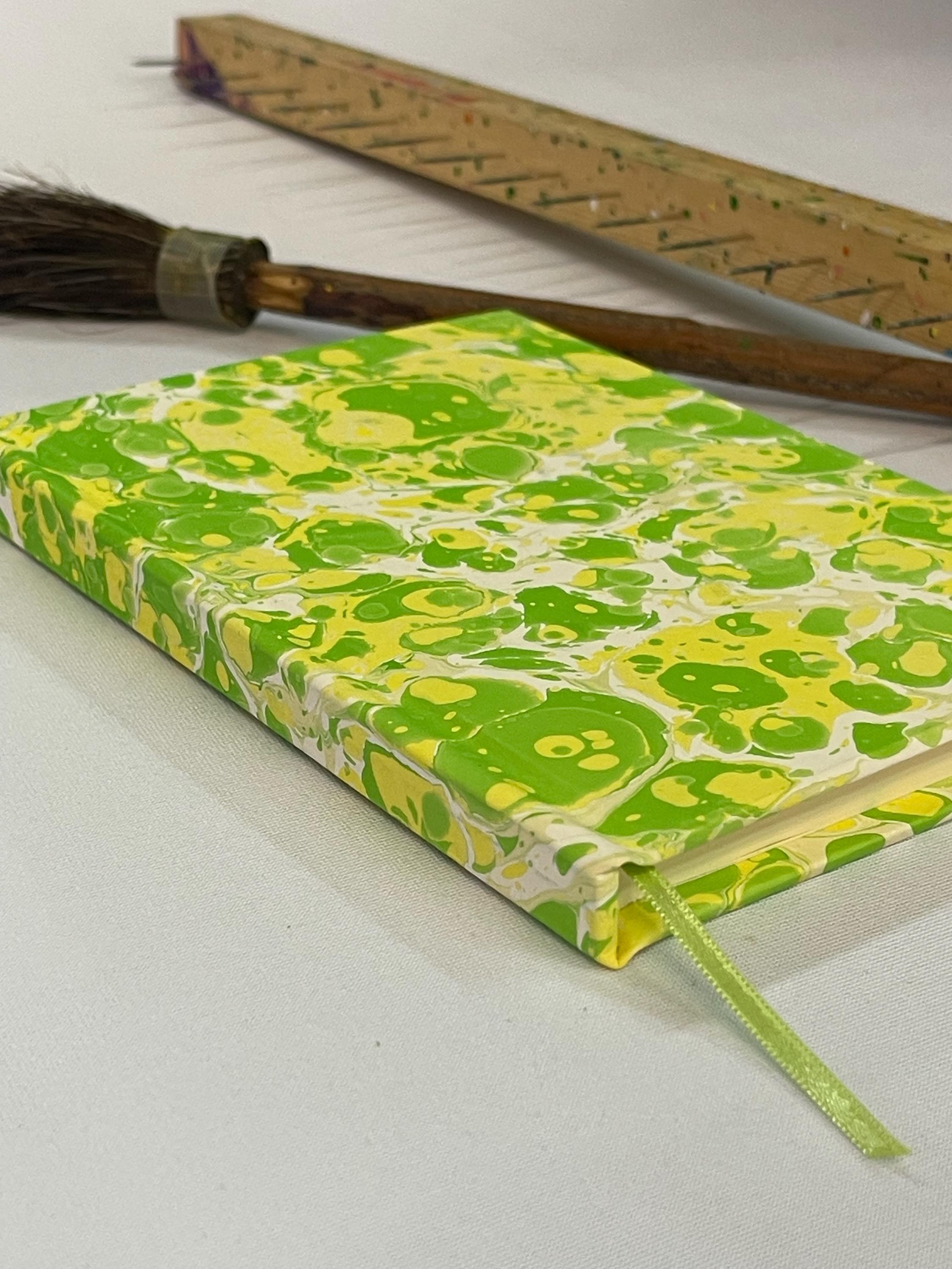 Hand Marbled Pocket Notebook | Lemon & Lime Inspired Journal | Handmade Lined Notebook | Unique Gift for Writers, Stationery Lovers